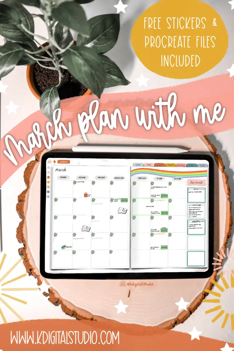 Digital Plan with Me: March 2021 + Digital Planning Freebies KDigitalStudio