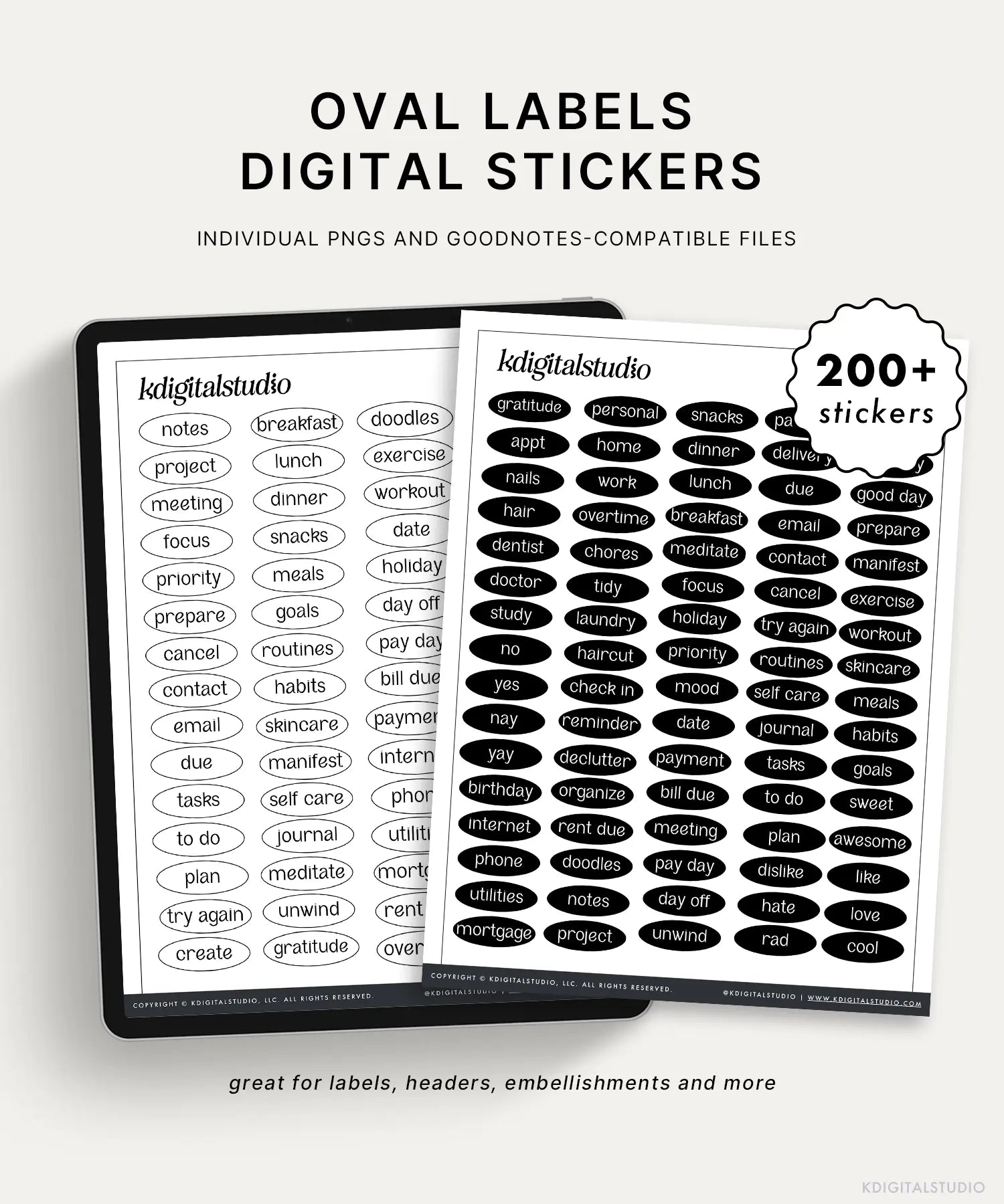 Oval Labels Digital Stickers KDigitalStudio