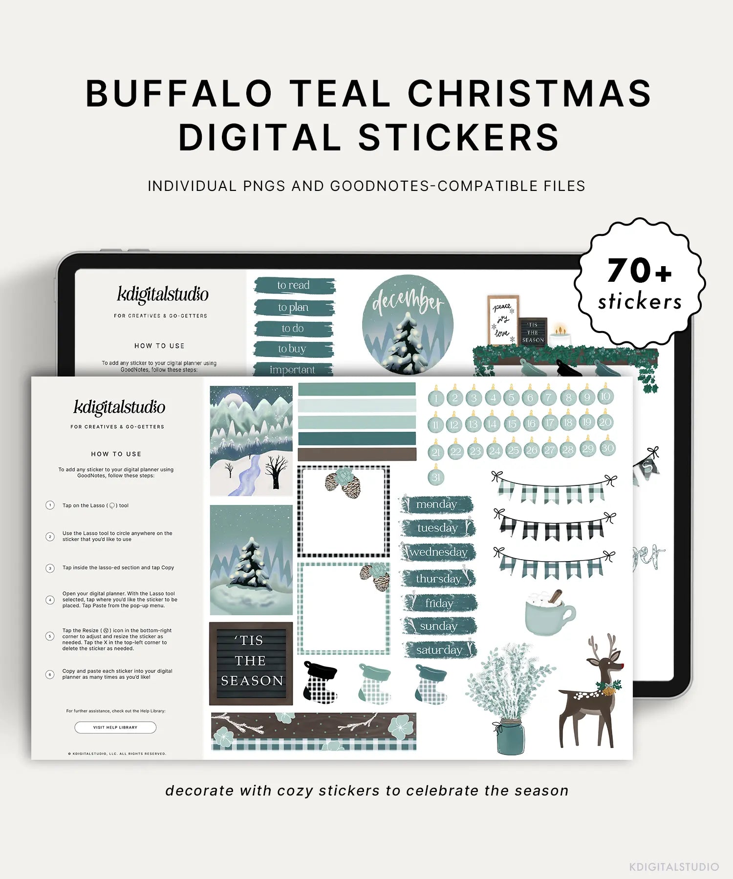 Buffalo Teal Christmas Digital Stickers KDigitalStudio