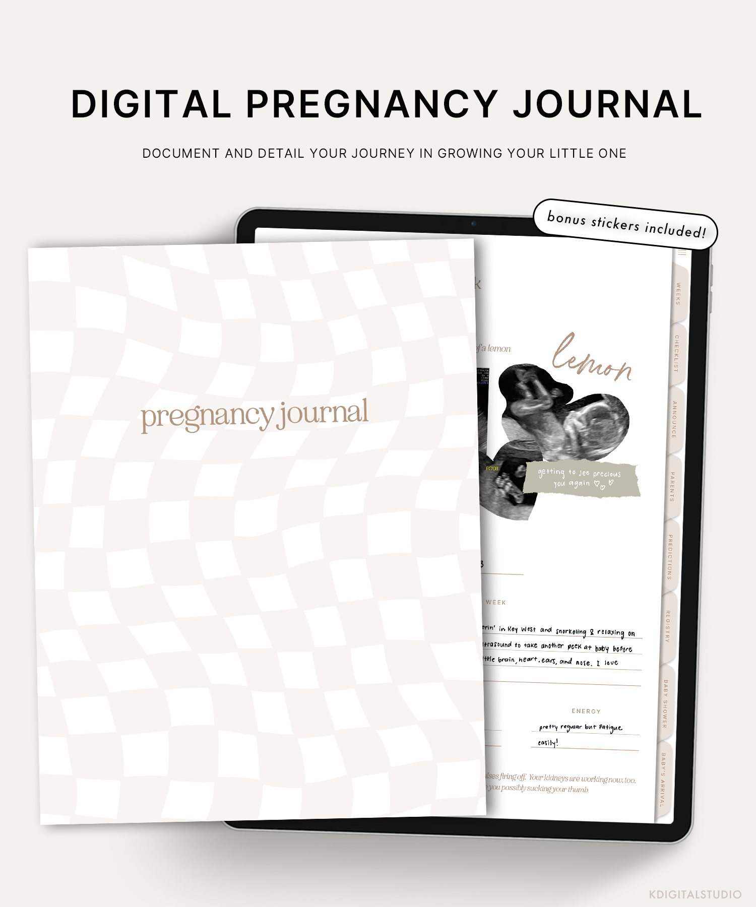 Document and detail your journey in growing your little one with the digital pregnancy journal