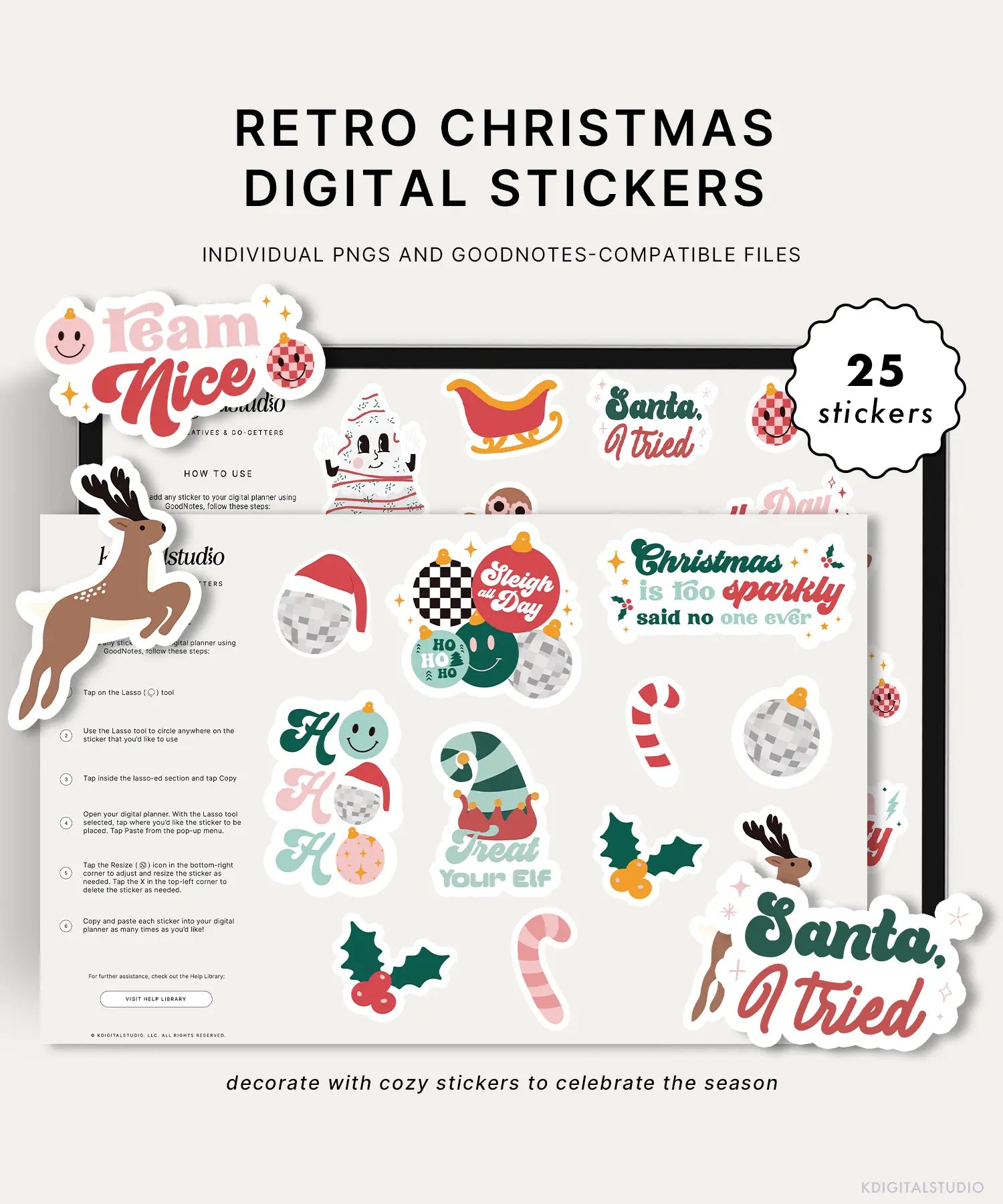 Retro Christmas Digital Stickers KDigitalStudio