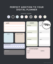 Widgets de objetivos y proyectos en colores pastel