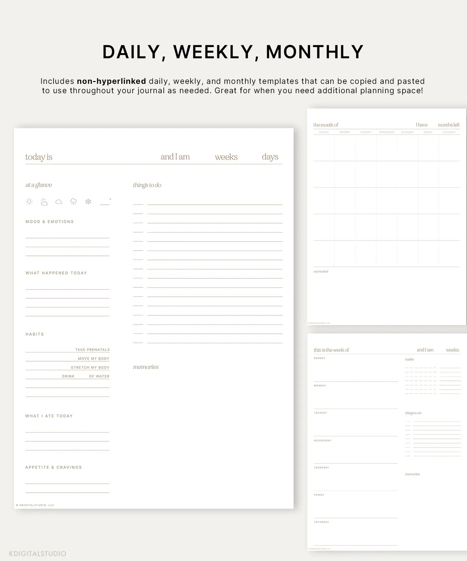 Document and detail your journey in growing your little one with the digital pregnancy journal