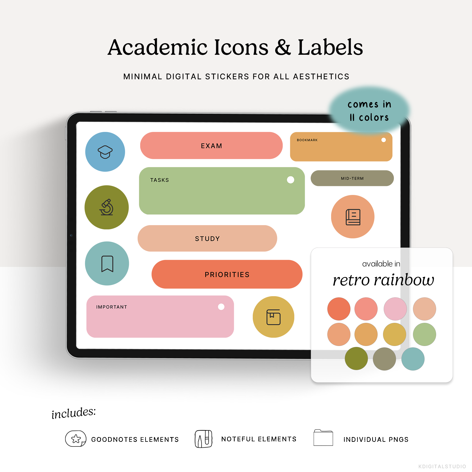 Academic Icons & Labels (Retro Rainbow) Digital Stickers
