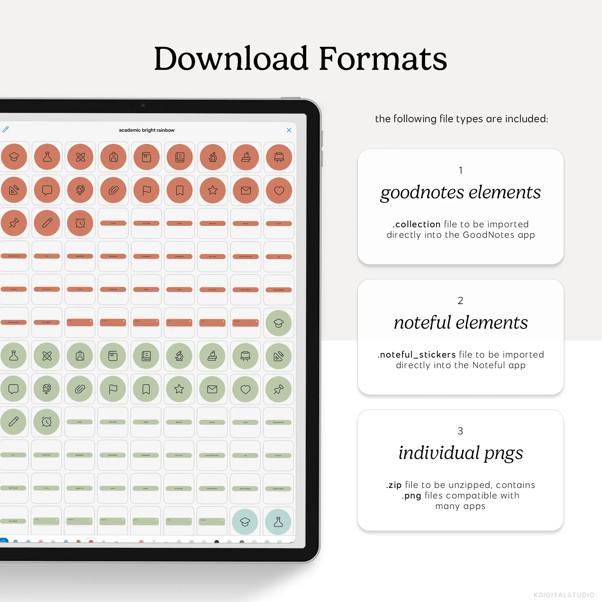 Academic Icons & Labels (Bright Rainbow) Digital Stickers KDigitalStudio