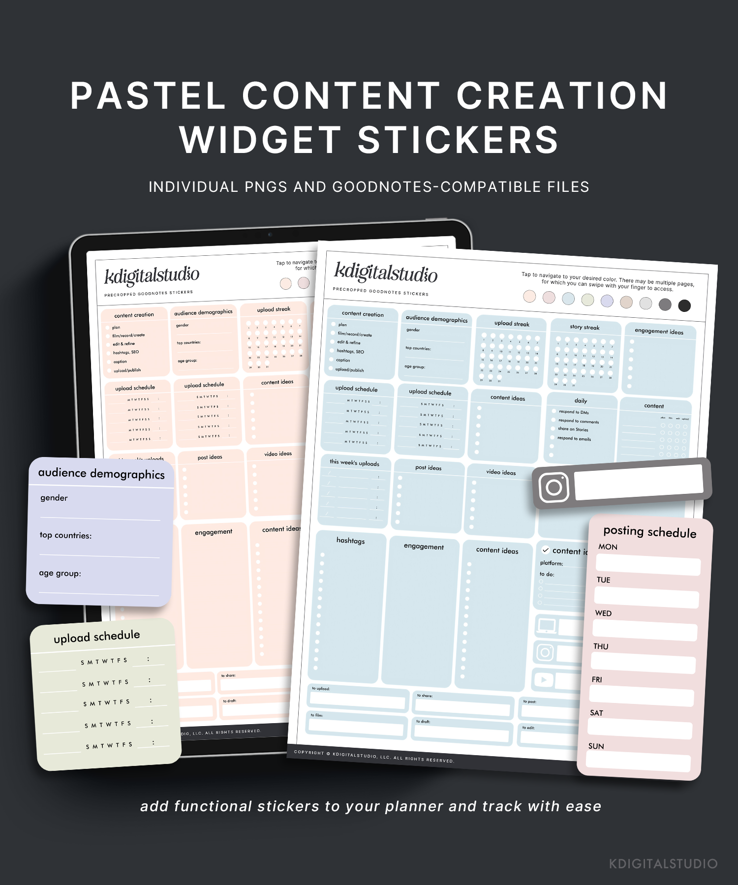 Widgets de creación de contenido en colores pastel