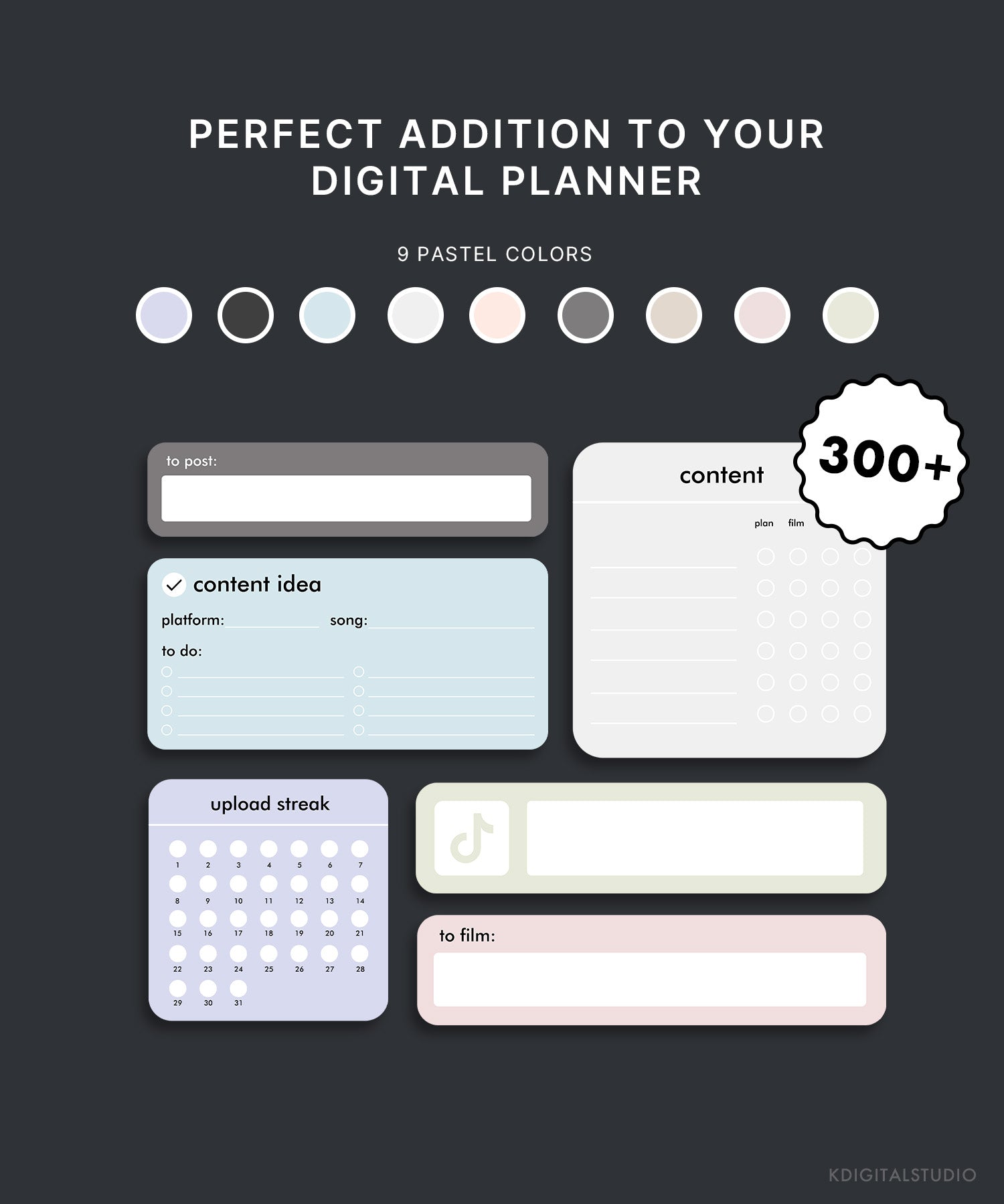 Widgets de creación de contenido en colores pastel