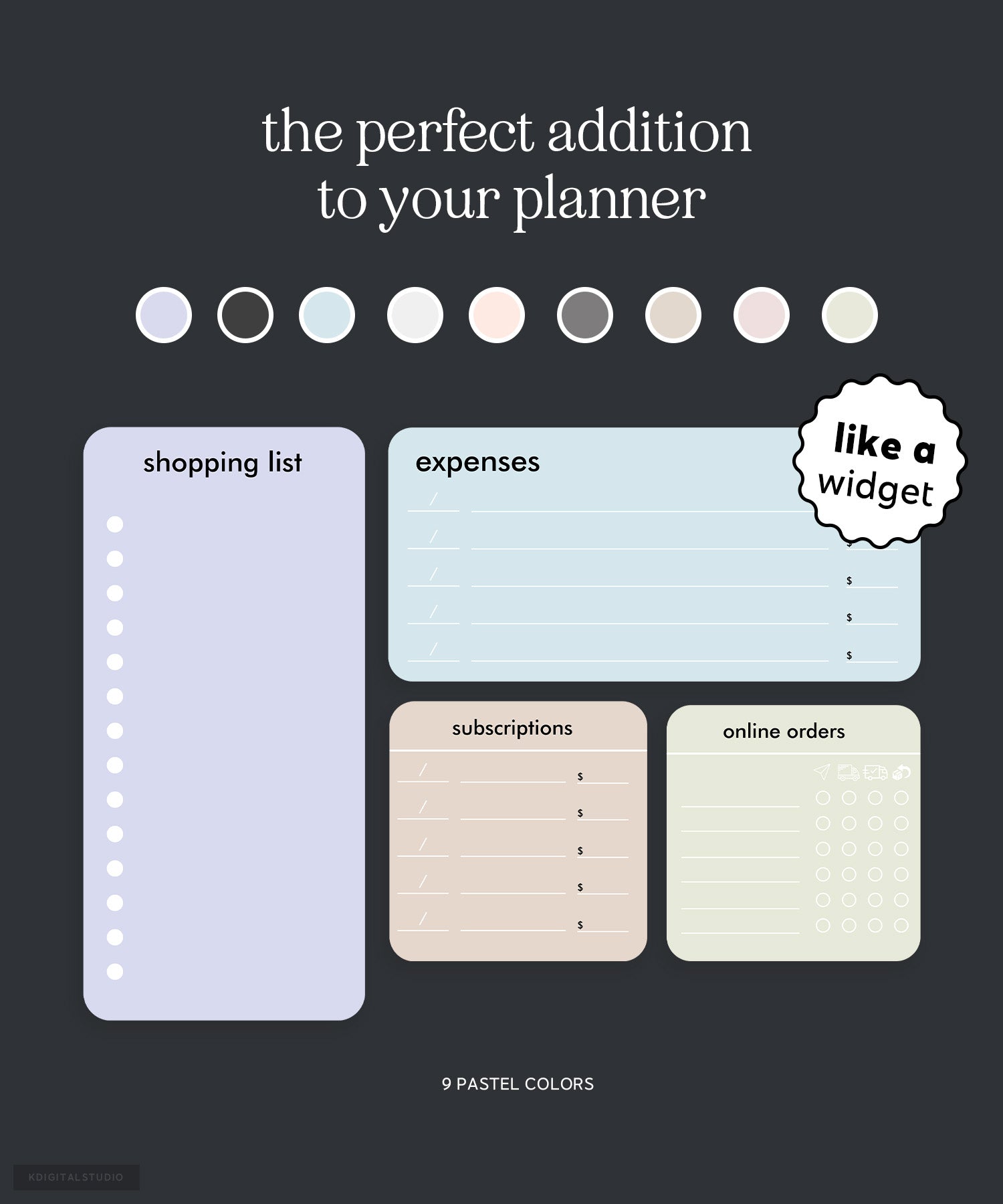 Widgets de finanzas en colores pastel