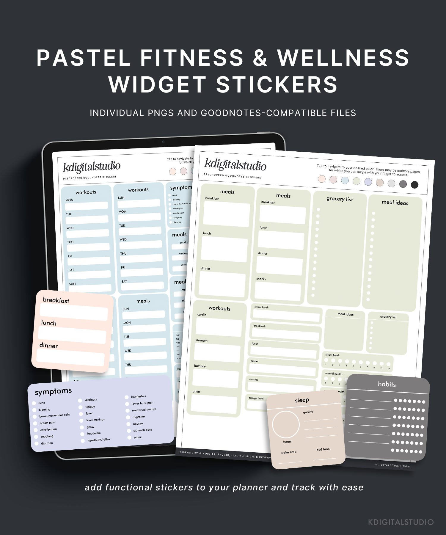 Widgets de fitness y bienestar en colores pastel