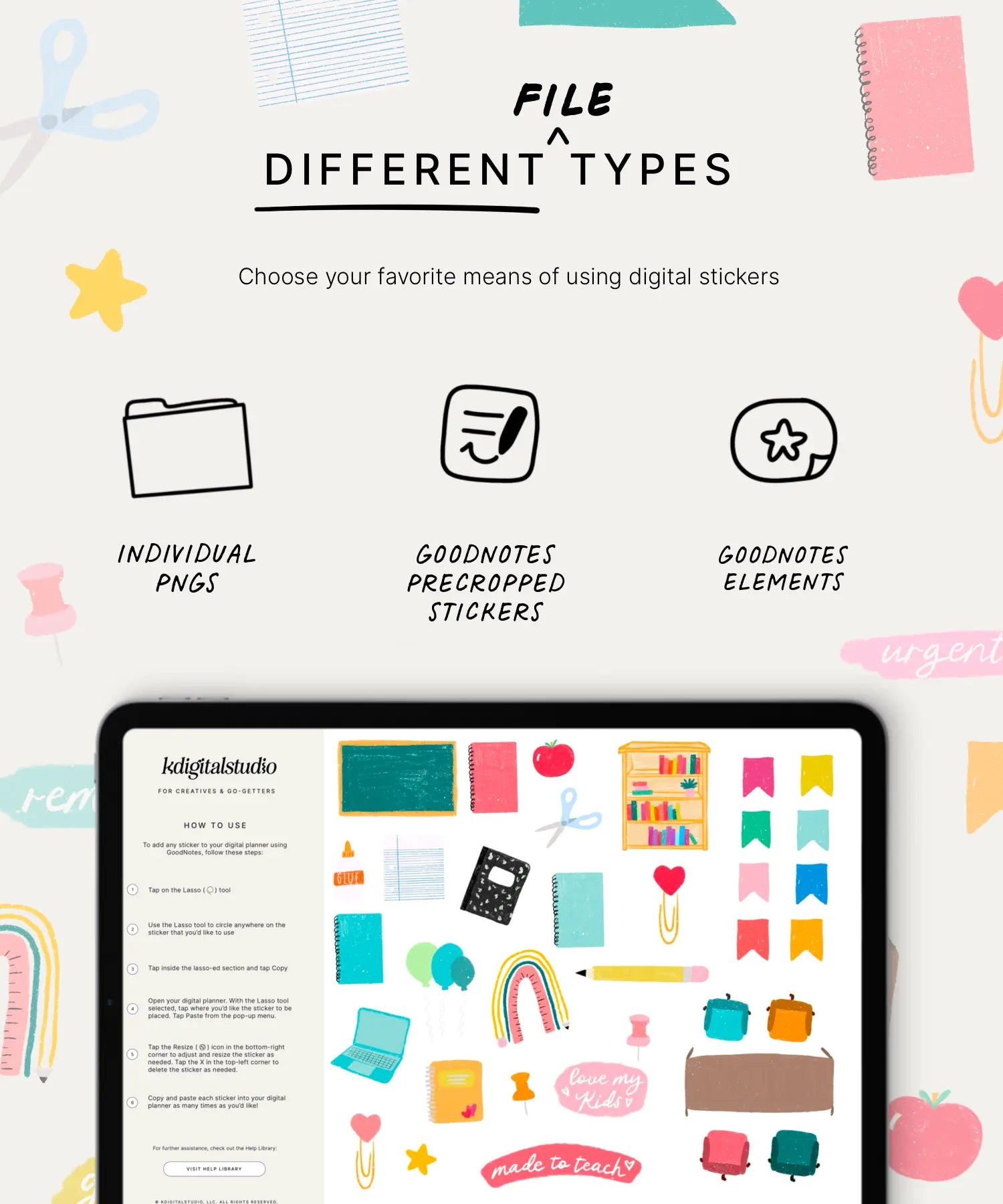 Hand Drawn Teacher Digital Stickers KDigitalStudio