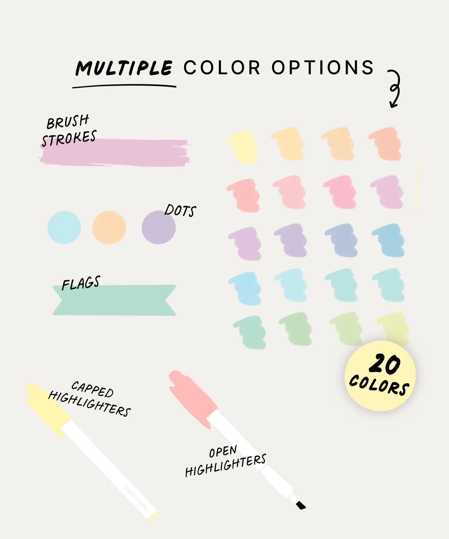 Highlighter Digital Stickers KDigitalStudio