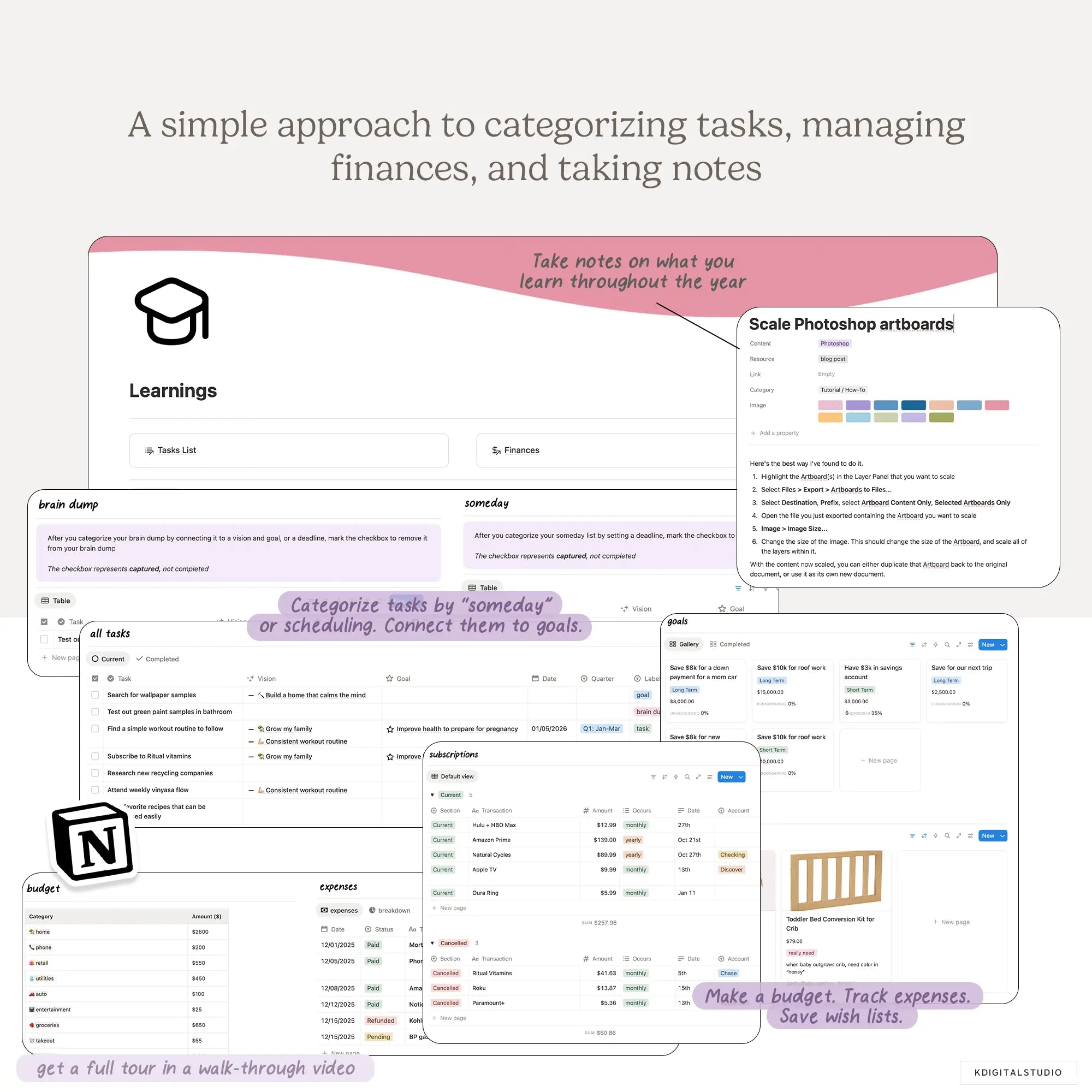 2026 Notion Life Planner & Log Notion System KDigitalStudio