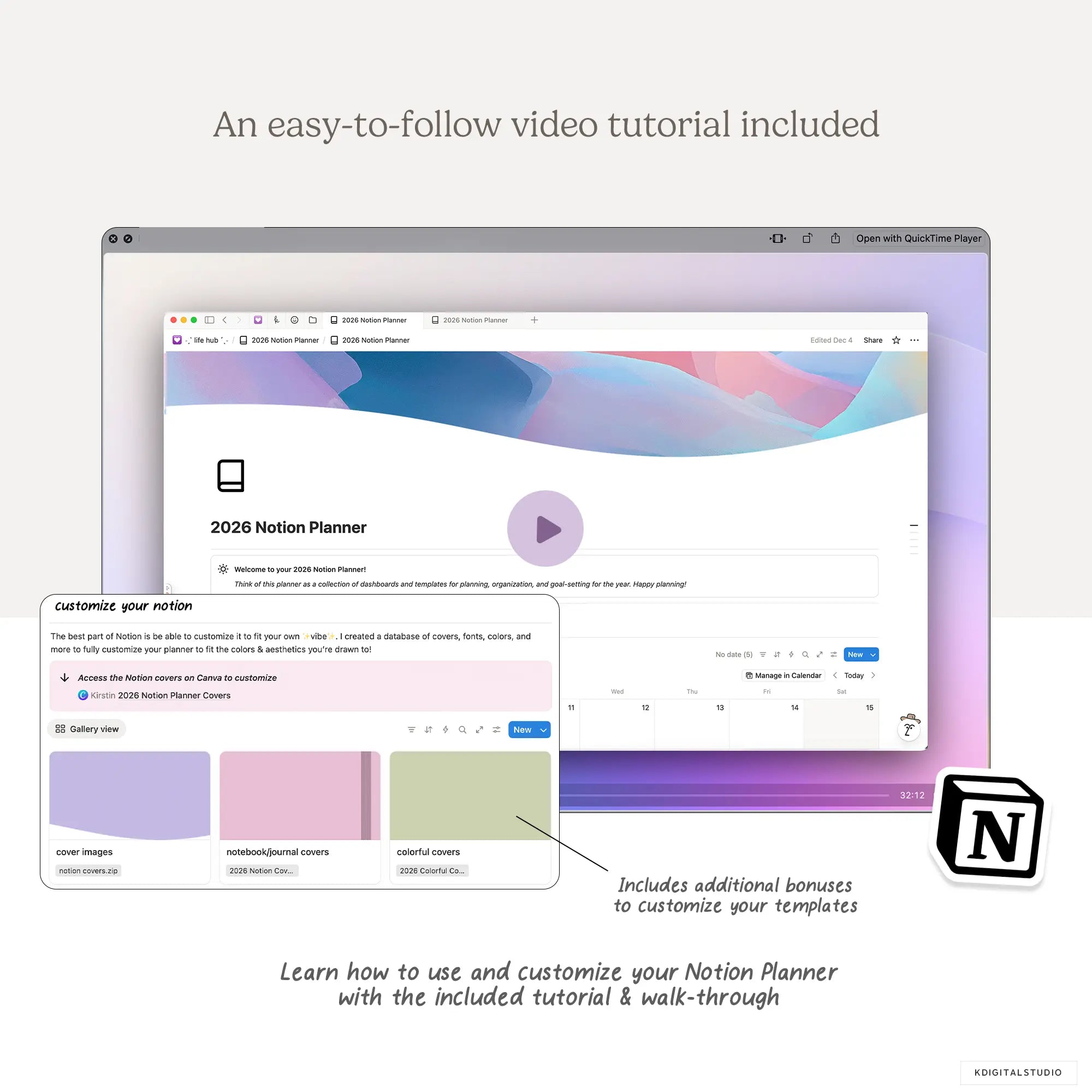 2026 Notion Life Planner & Log Notion System KDigitalStudio