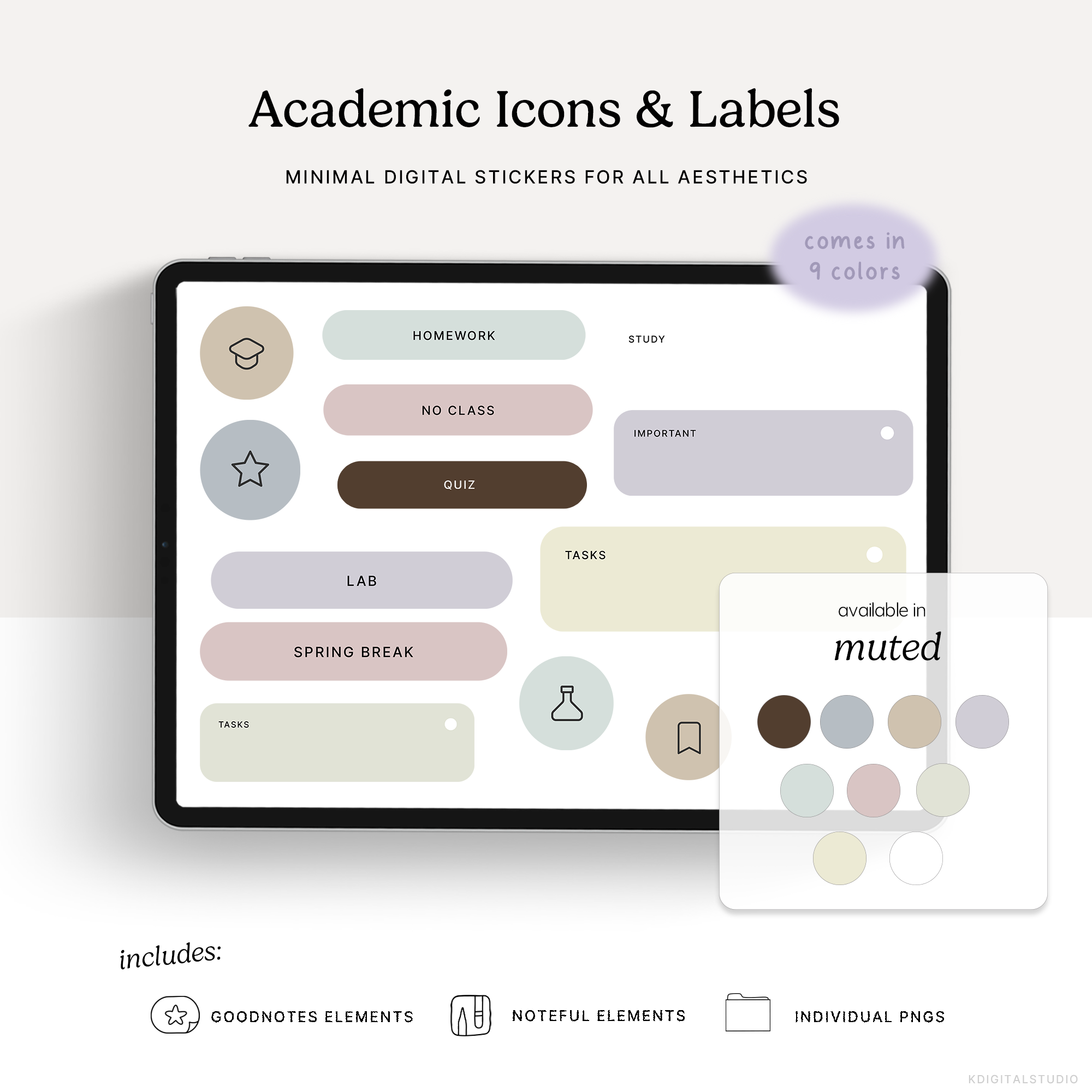 Academic Icons & Labels (Muted) Digital Stickers