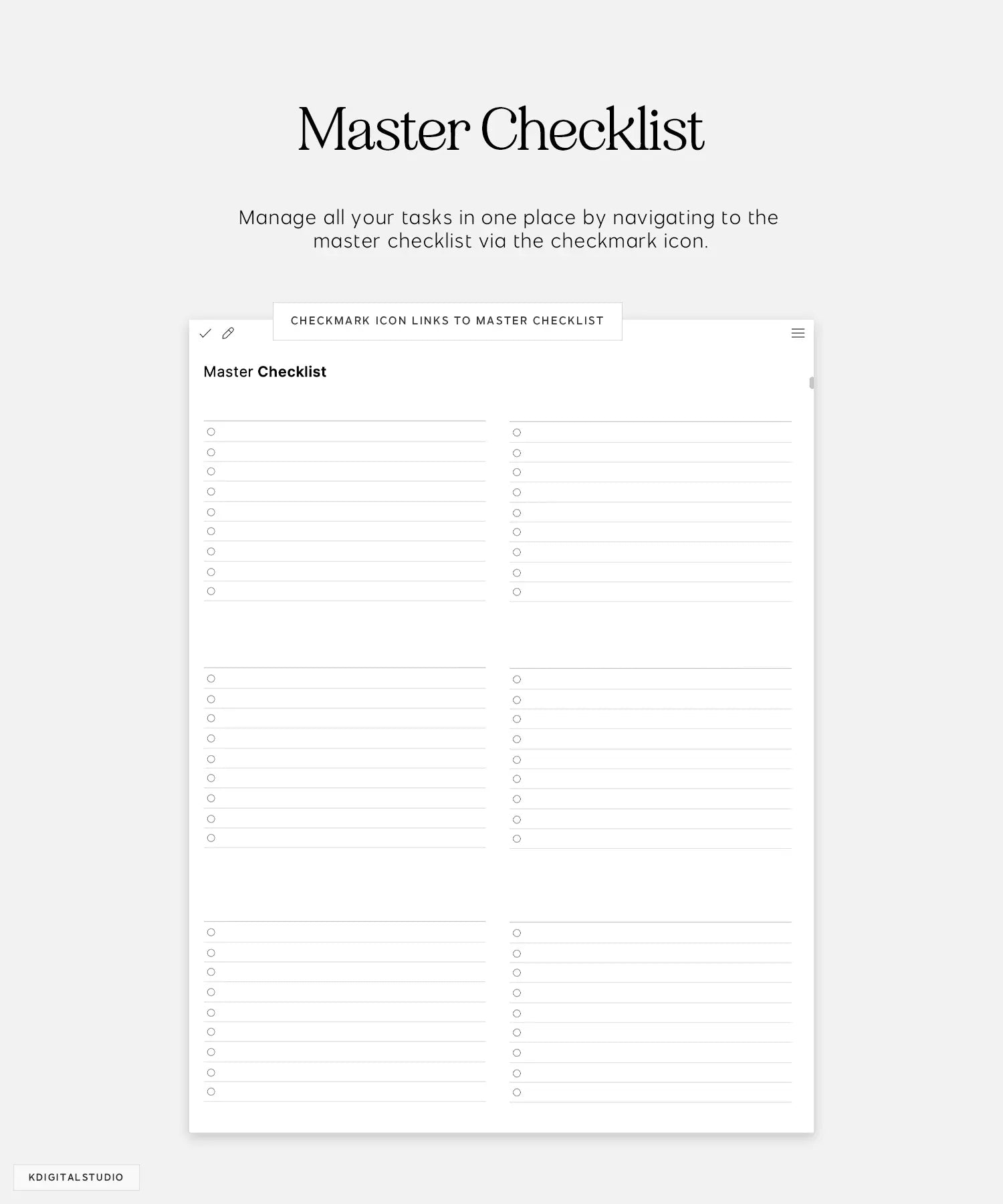 master checklist in cyberry notebook