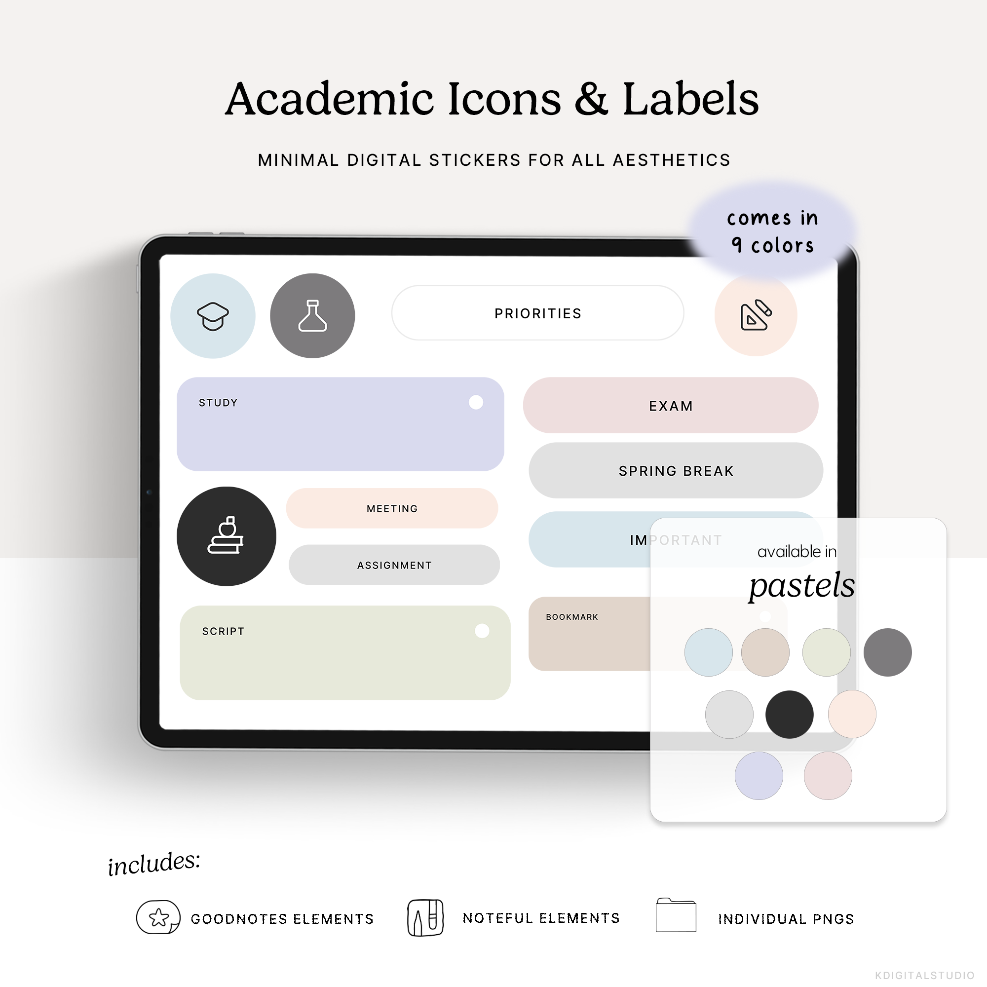 Academic Icons & Labels (Pastels) Digital Stickers