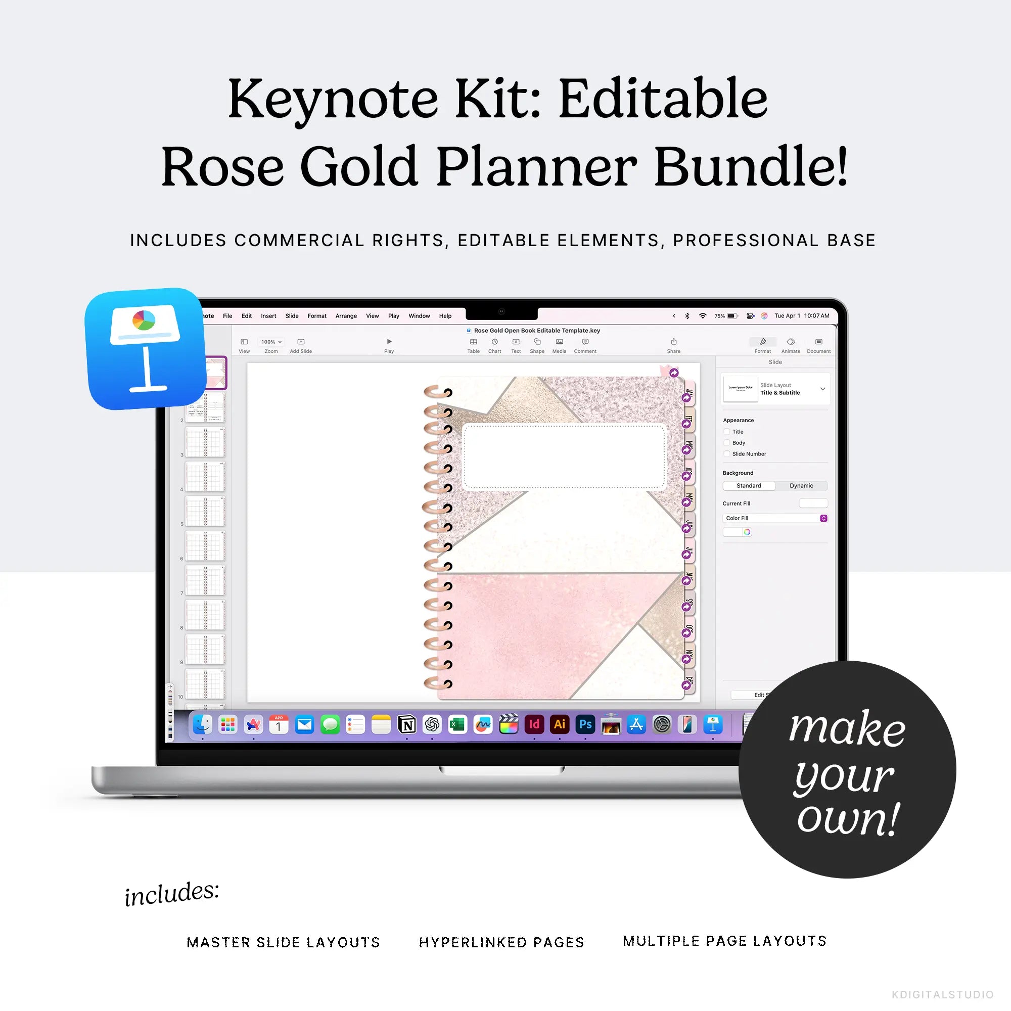 Keynote Kit: Editable Rose Gold Planners KDigitalStudio