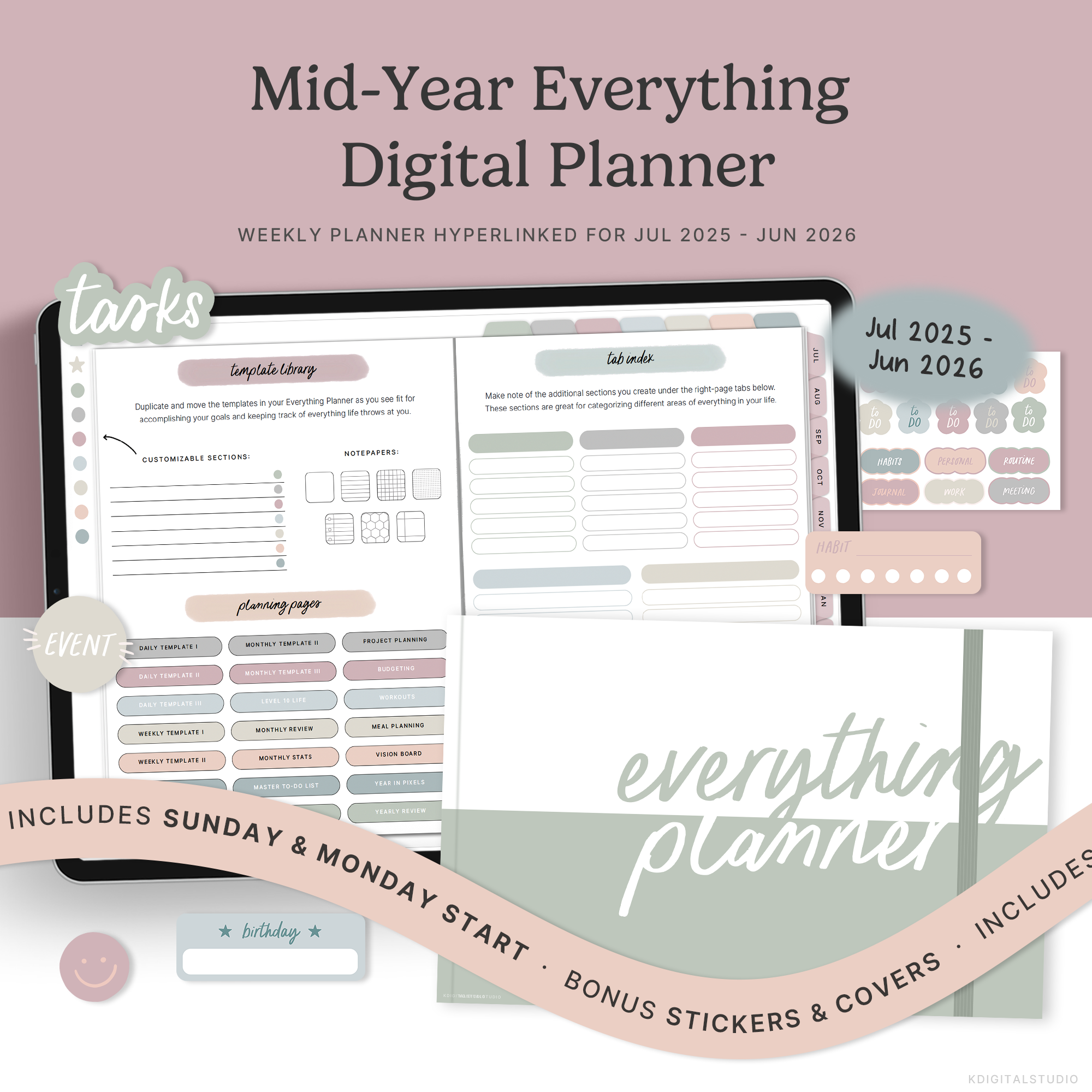 2025-26 Mid-Year Everything Planner in Soft Neutrals