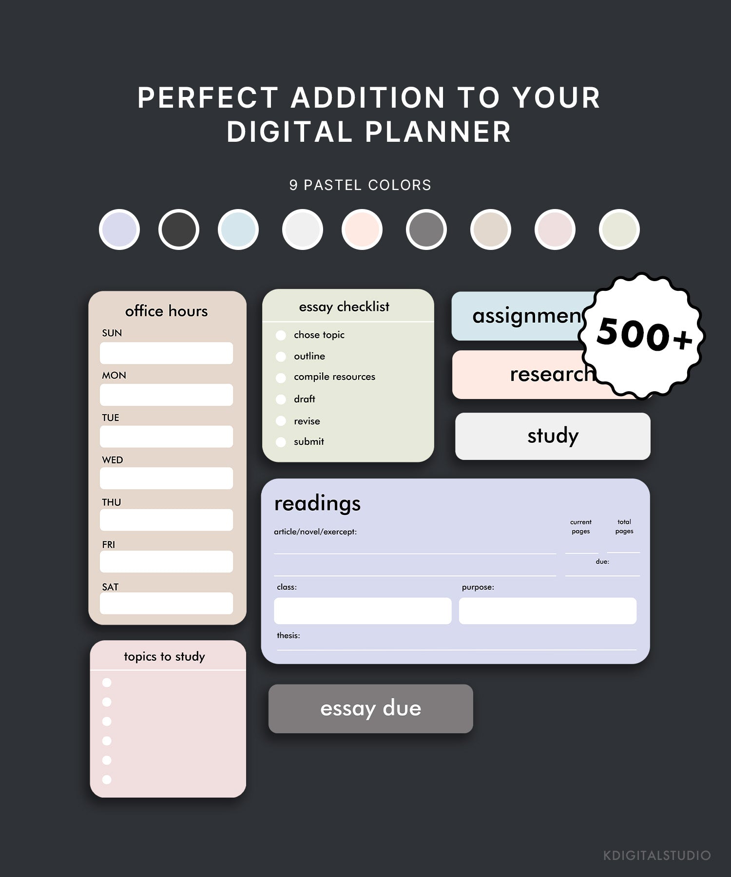 Widgets para estudiantes en colores pastel