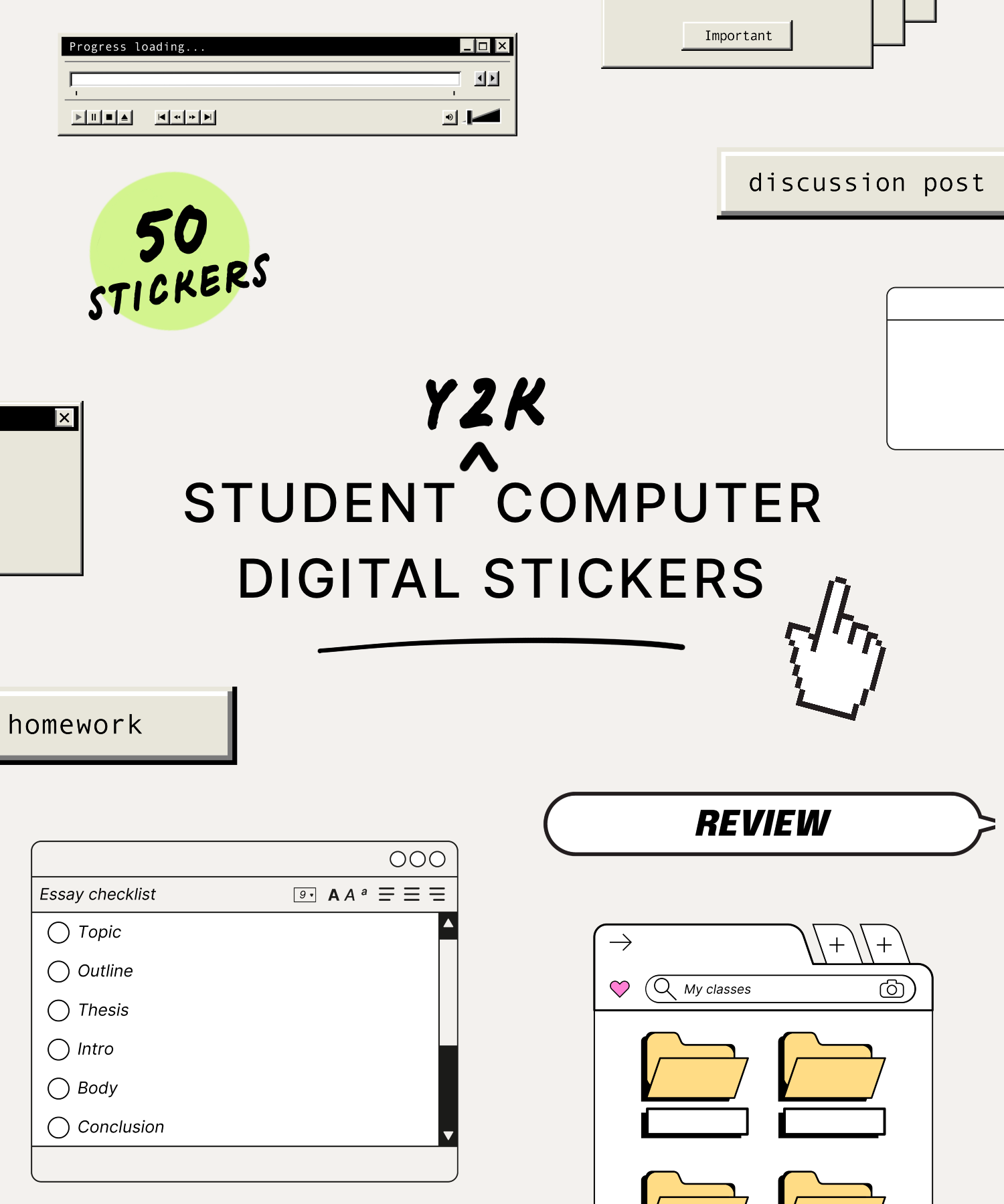 Pegatinas digitales para computadora de estudiante