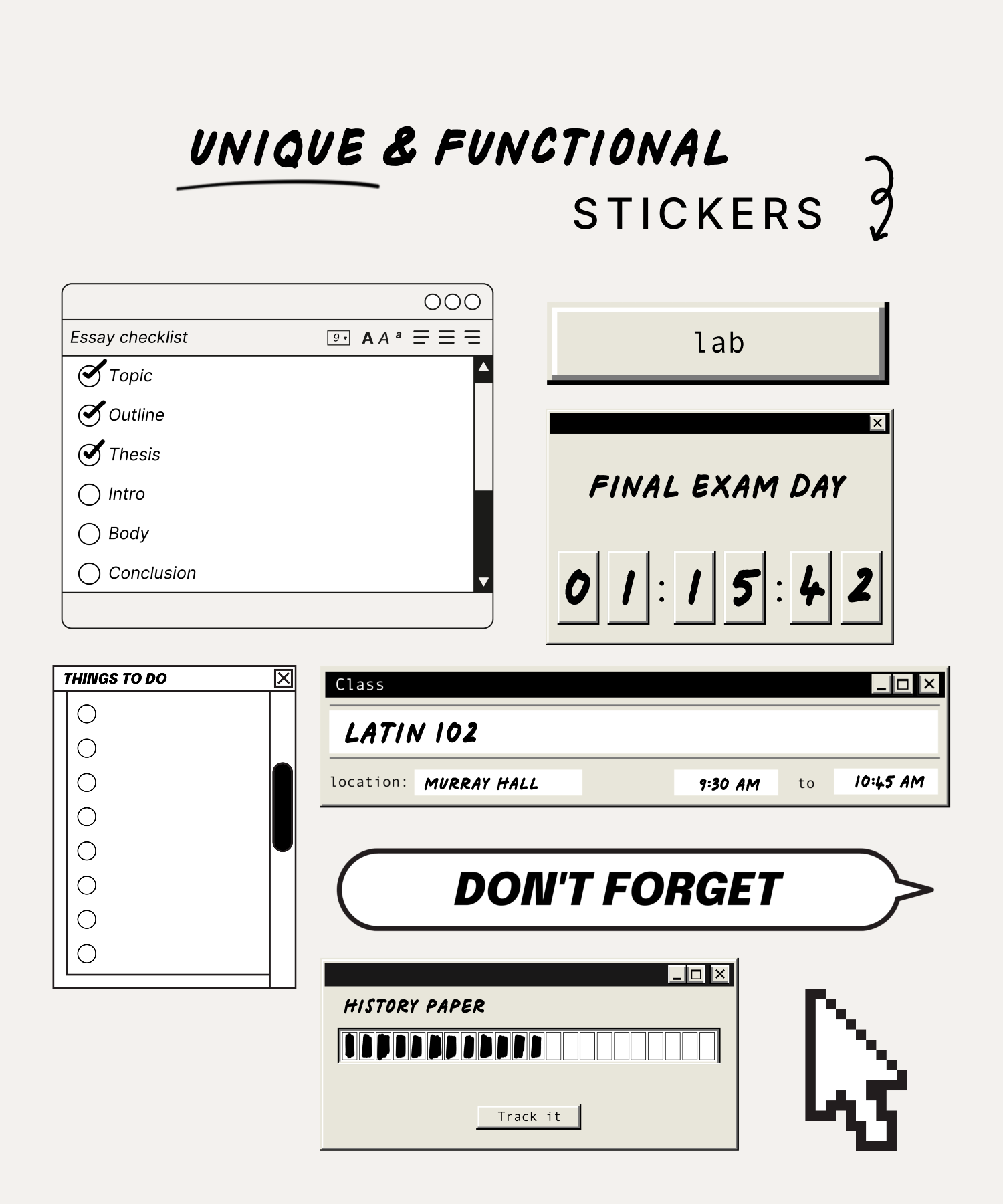 Pegatinas digitales para computadora de estudiante