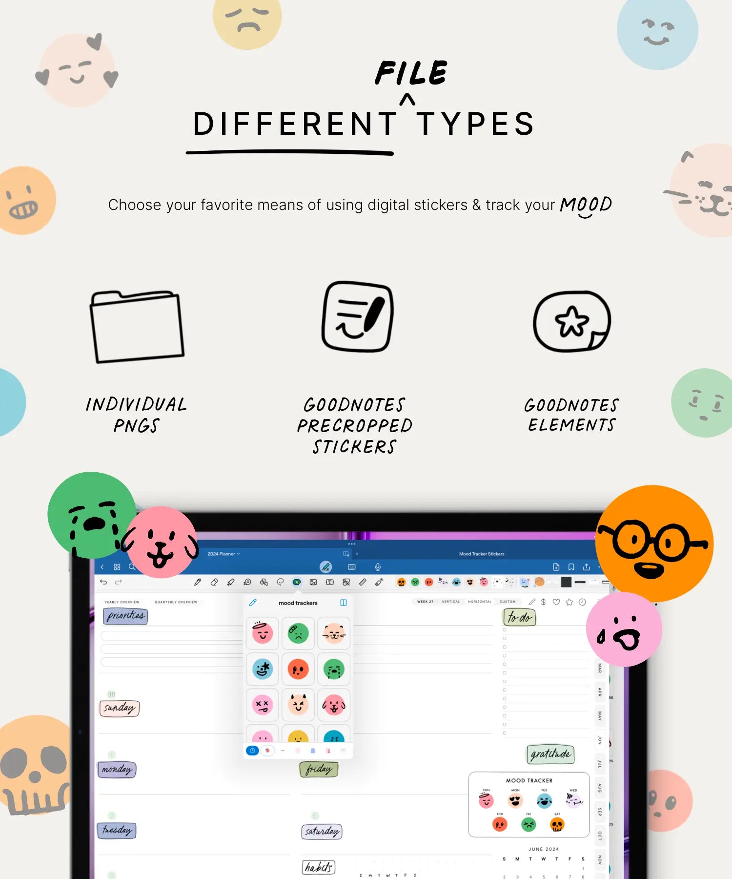 Colorful Mood Trackers Digital Stickers KDigitalStudio