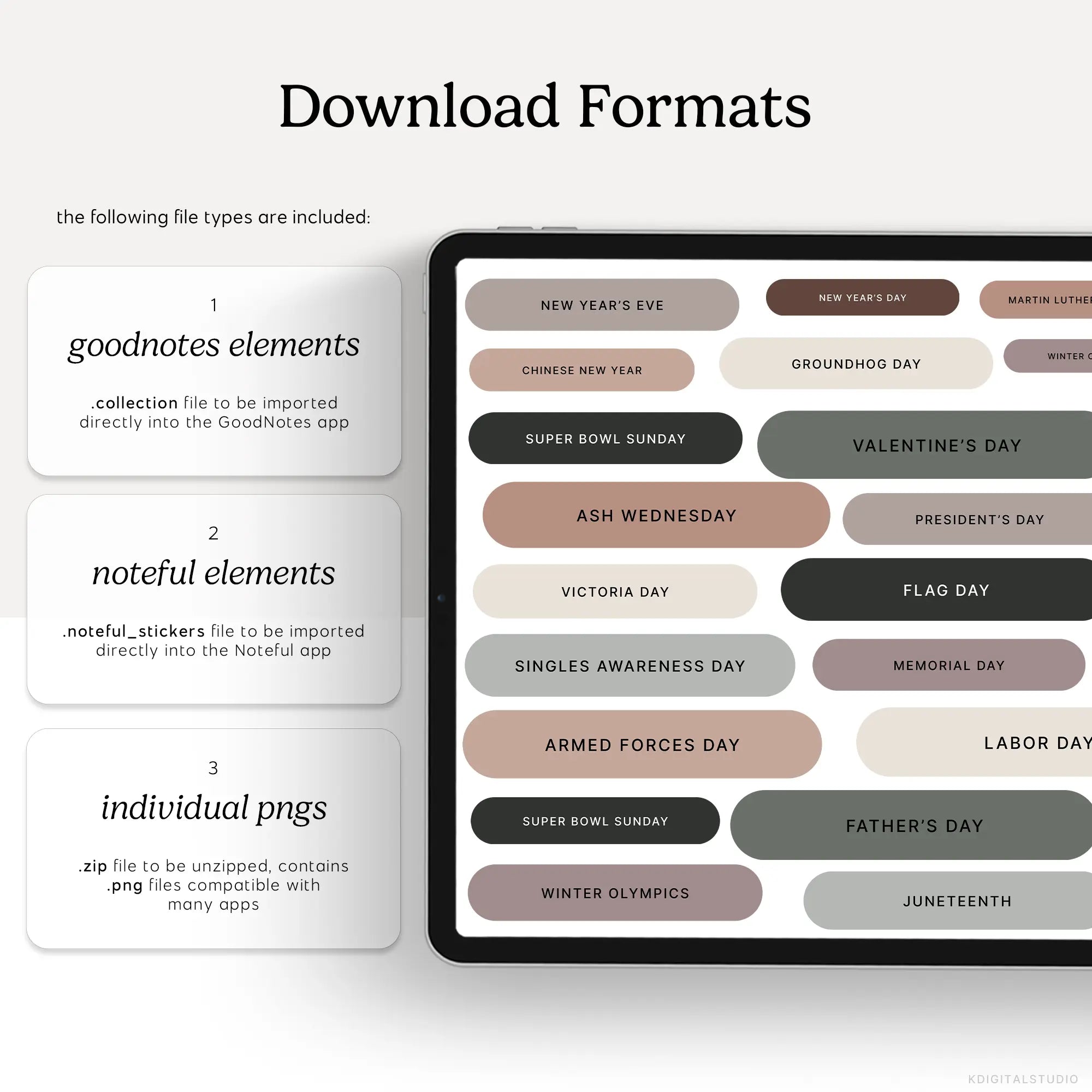 Major Holidays & Events (Neutrals) Digital Stickers KDigitalStudio