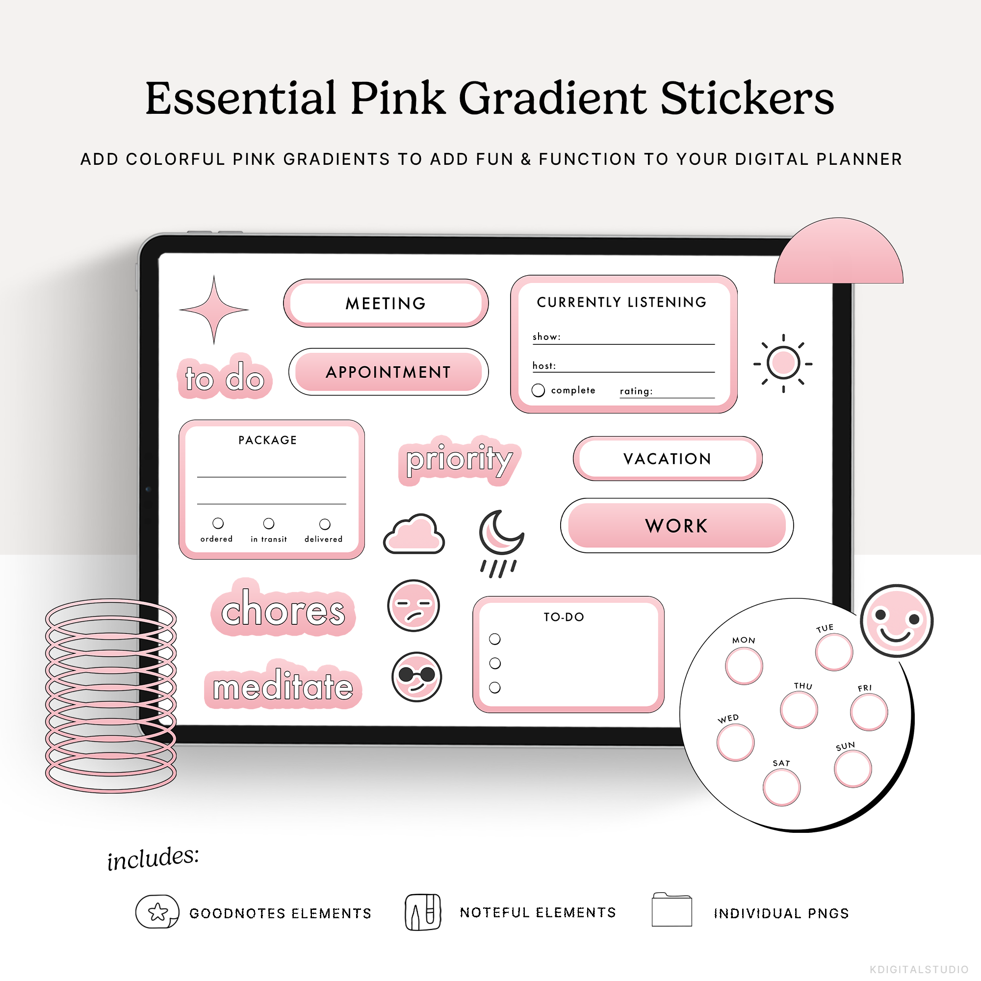 Essential Pink Gradient Digital Stickers