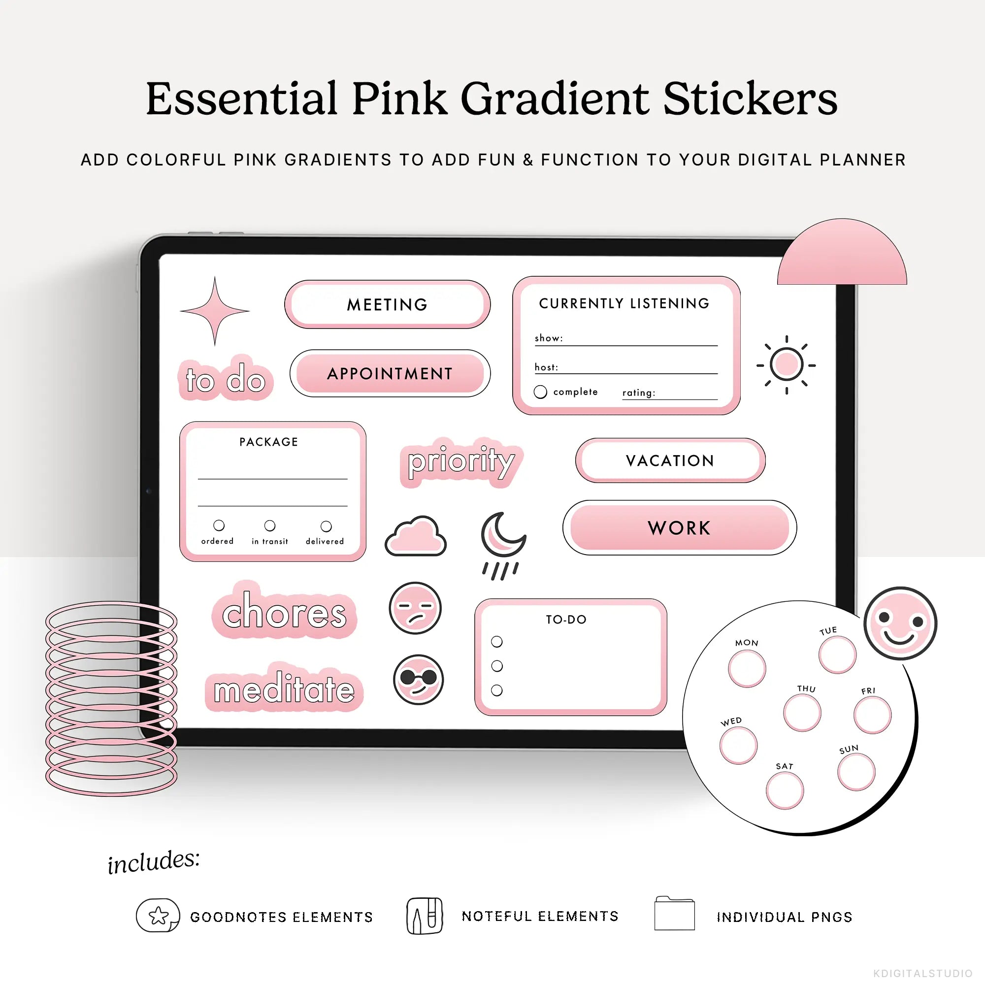 Essential Pink Gradient Digital Stickers KDigitalStudio