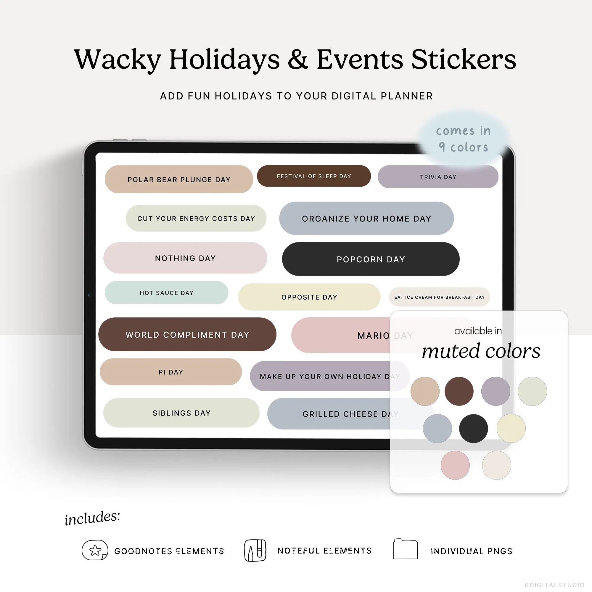 Wacky Holidays & Events (Muted) Digital Stickers KDigitalStudio