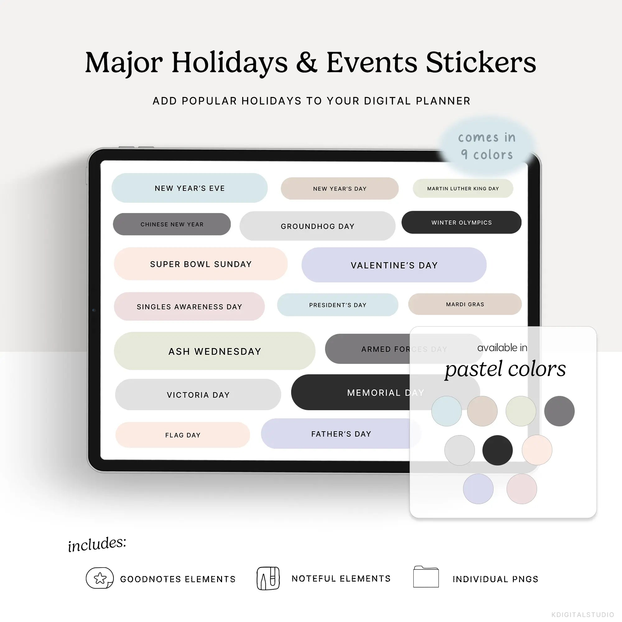 Major Holidays & Events (Pastels) Digital Stickers KDigitalStudio