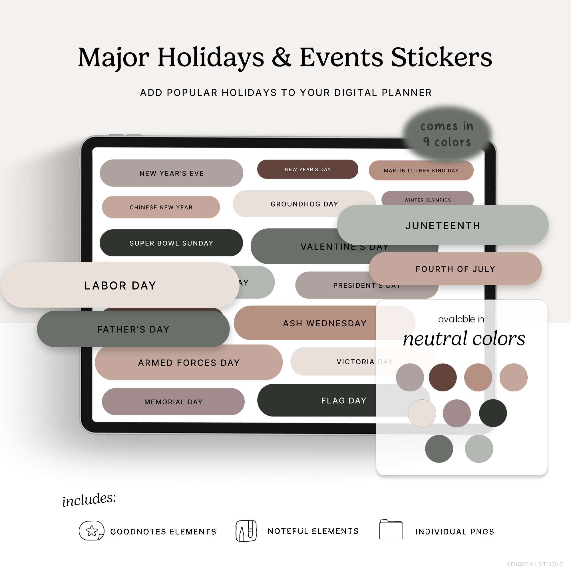 Major Holidays & Events (Neutrals) Digital Stickers