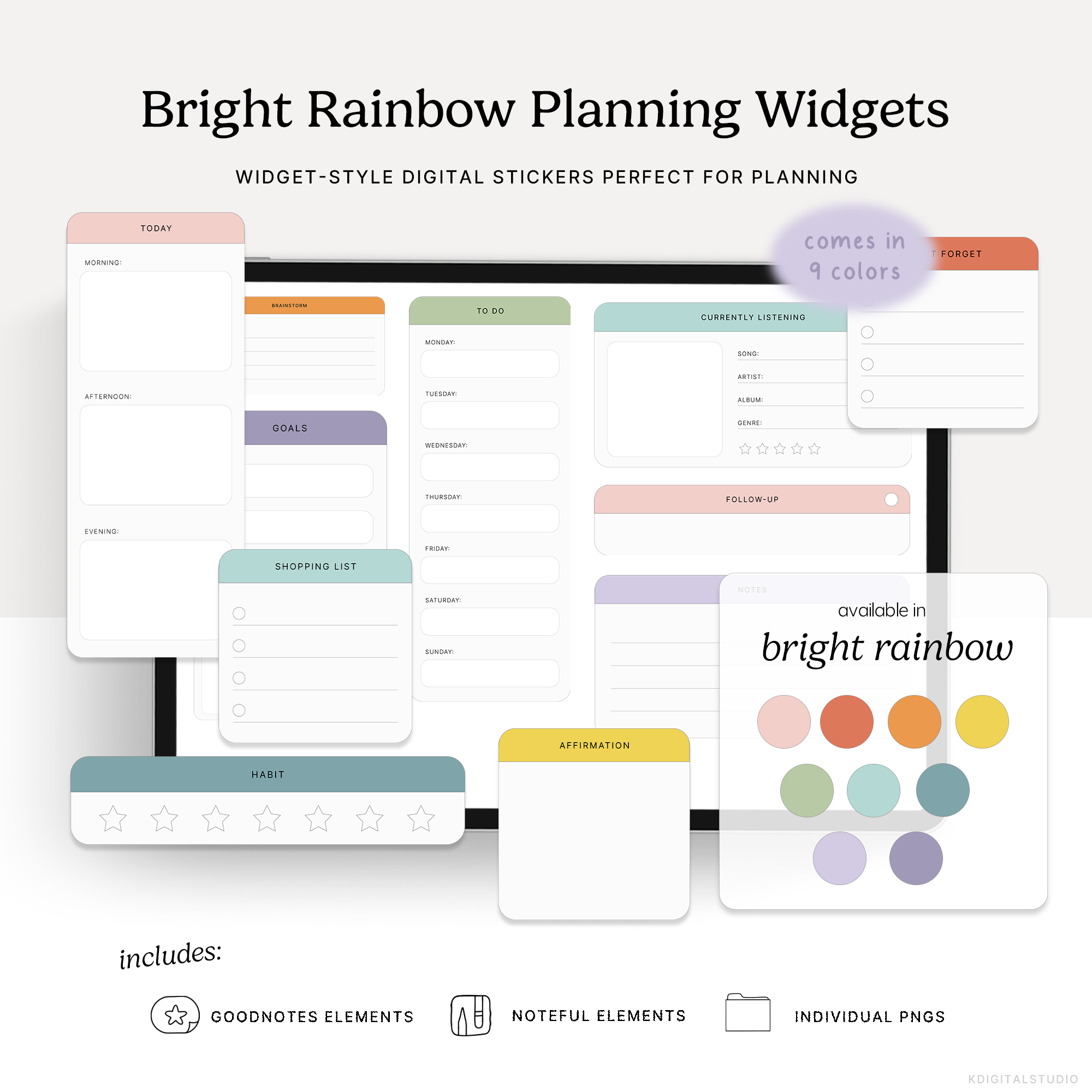 bright rainbow planning widget digital stickers