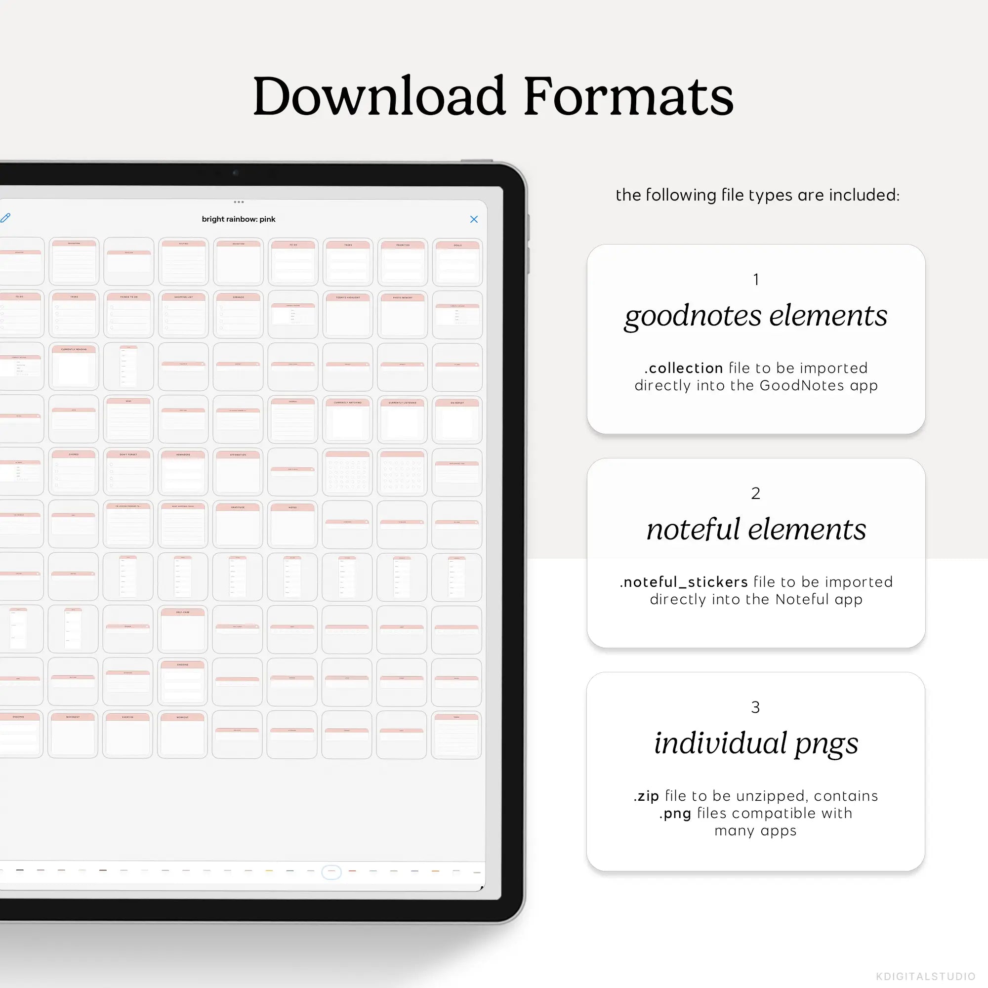 download formats for bright rainbow widgets digital stickers