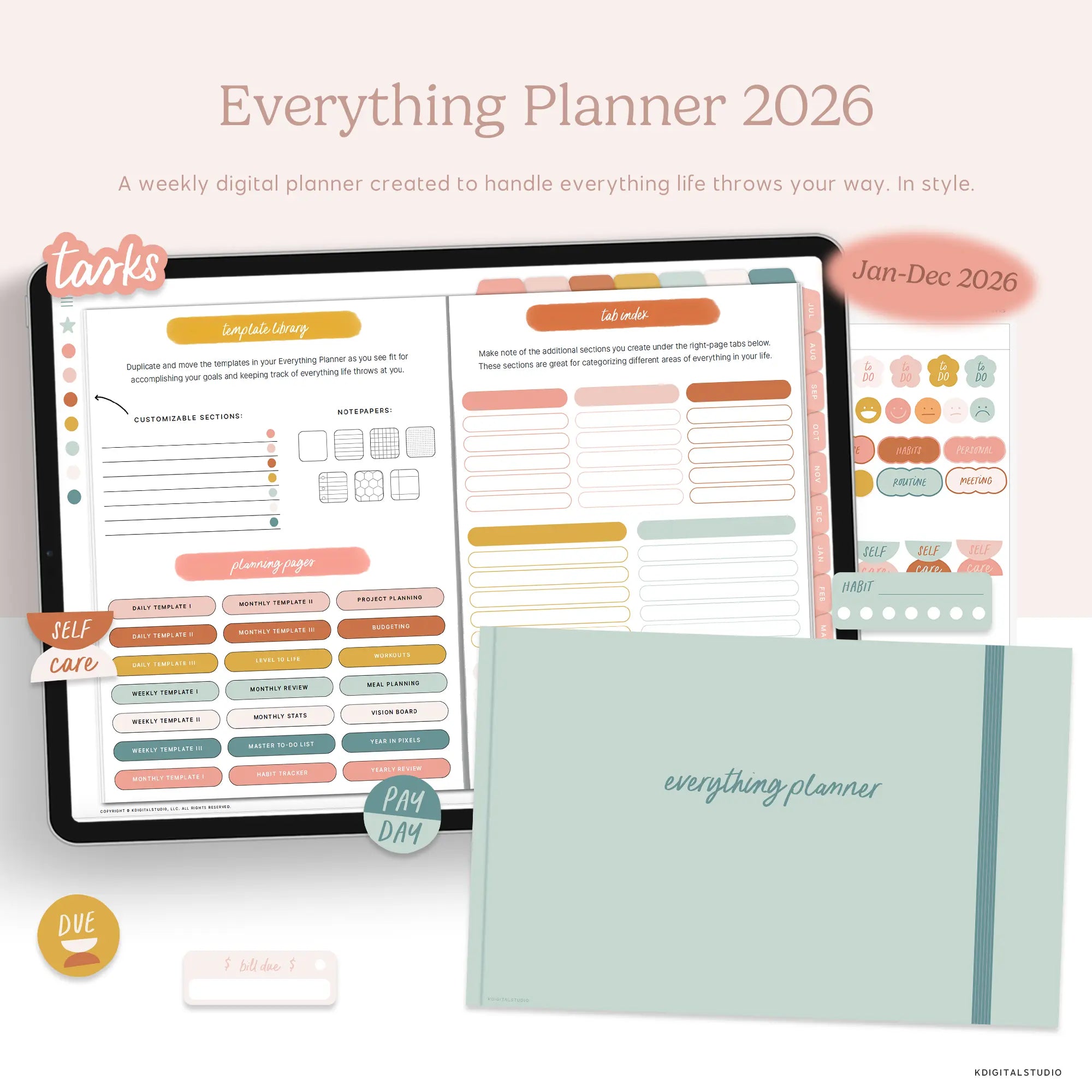2026 Weekly Everything Planner in Creative Boho KDigitalStudio