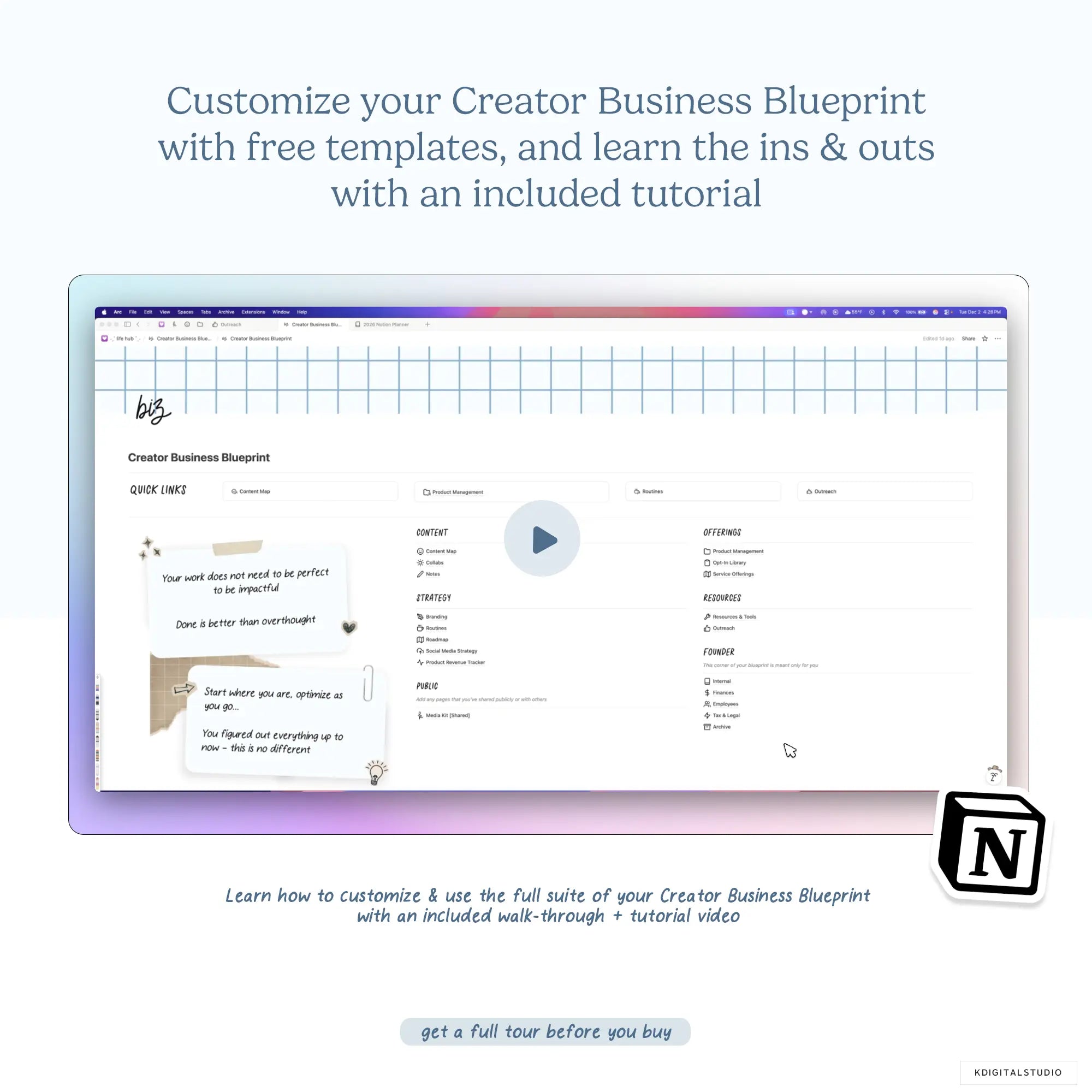 Creator Business Blueprint Notion System KDigitalStudio