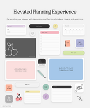 digital stickers, planner covers, and app icons for cyberry essentials planner
