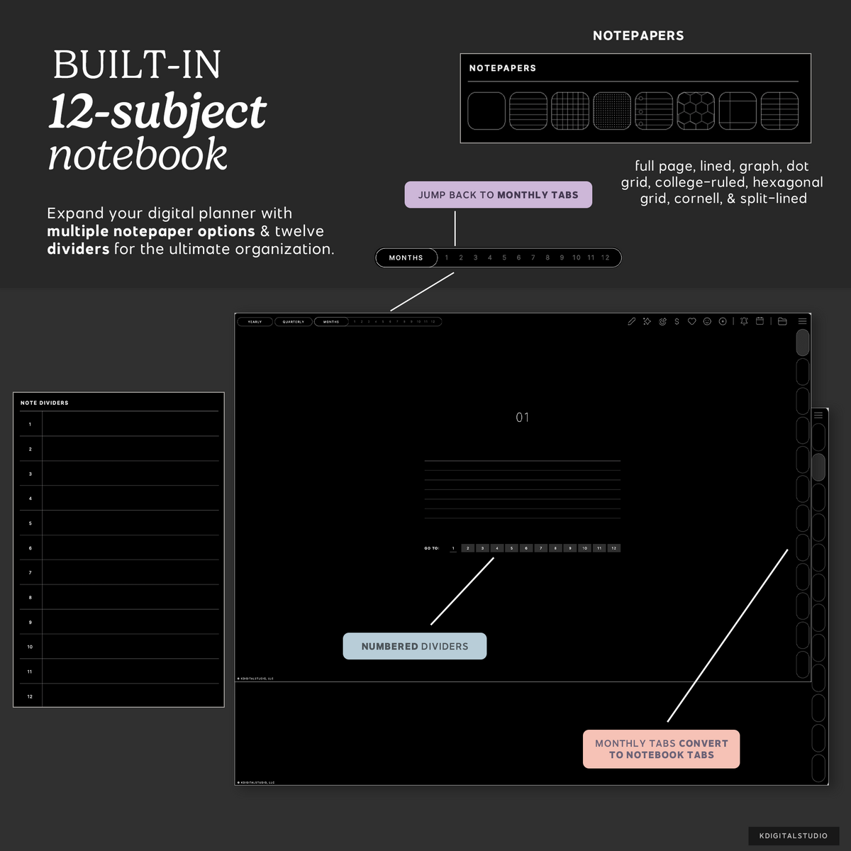 Cyberry 2027 Digital Planner in Landscape (Dark Mode) KDigitalStudio