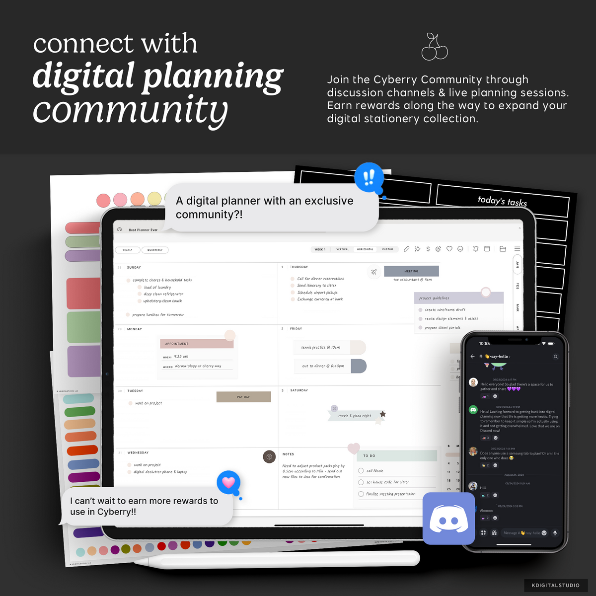 Cyberry 2027 Digital Planner in Portrait (Dark Mode) KDigitalStudio