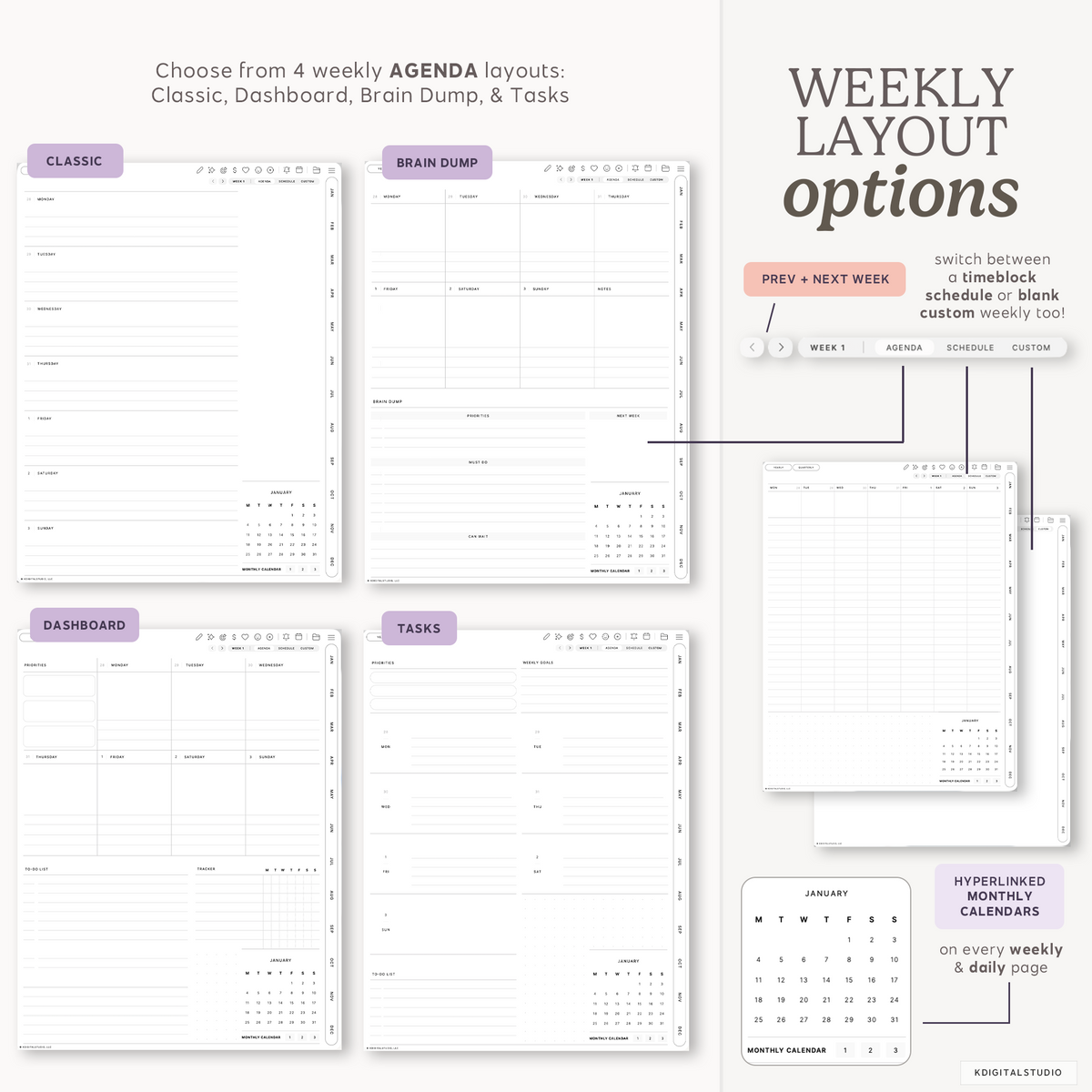 Cyberry 2027 Digital Planner in Portrait (Light Mode) KDigitalStudio