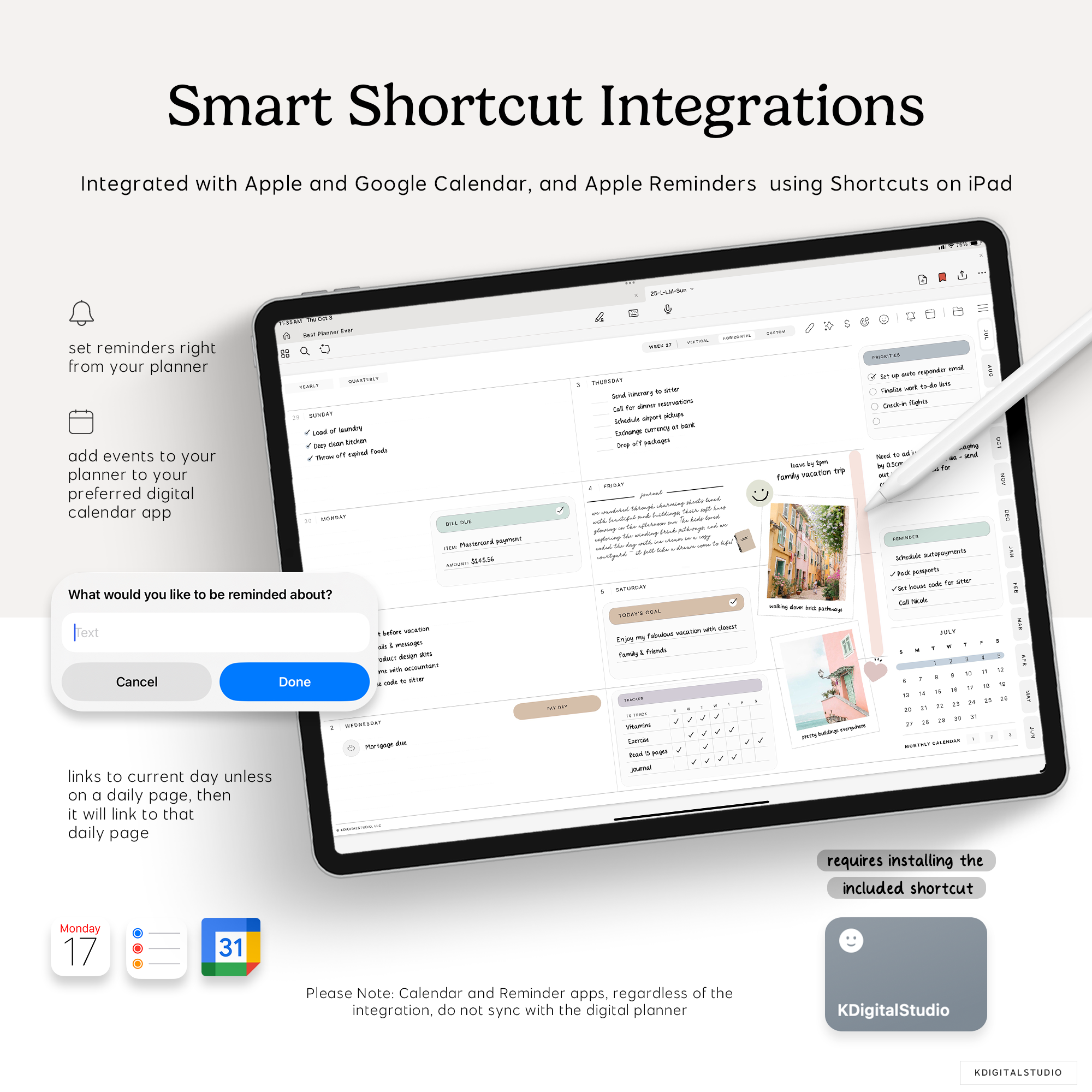 apple calendar and google calendar integrations inside your digital planner