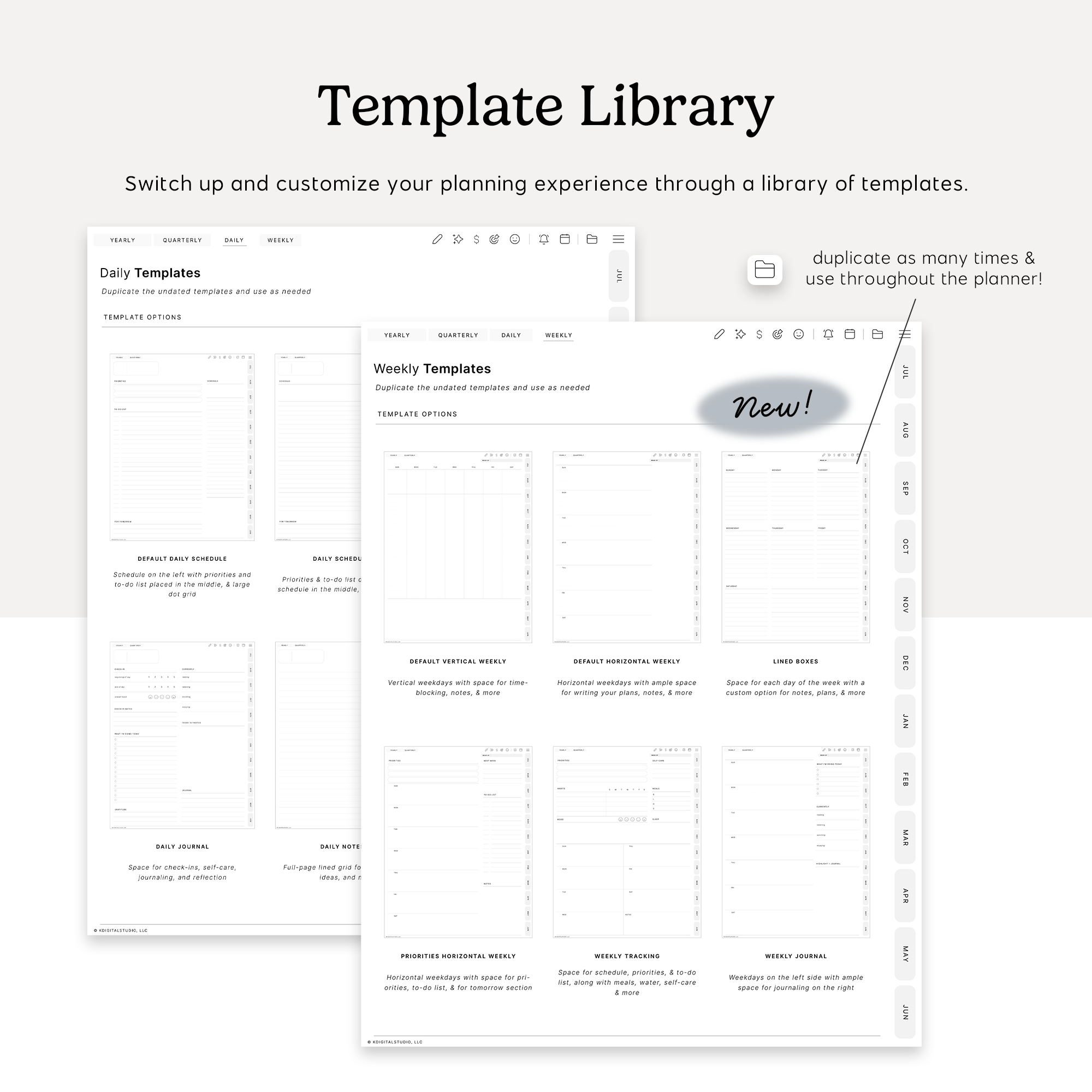 template library pages for planning inside the cyberry digital planner