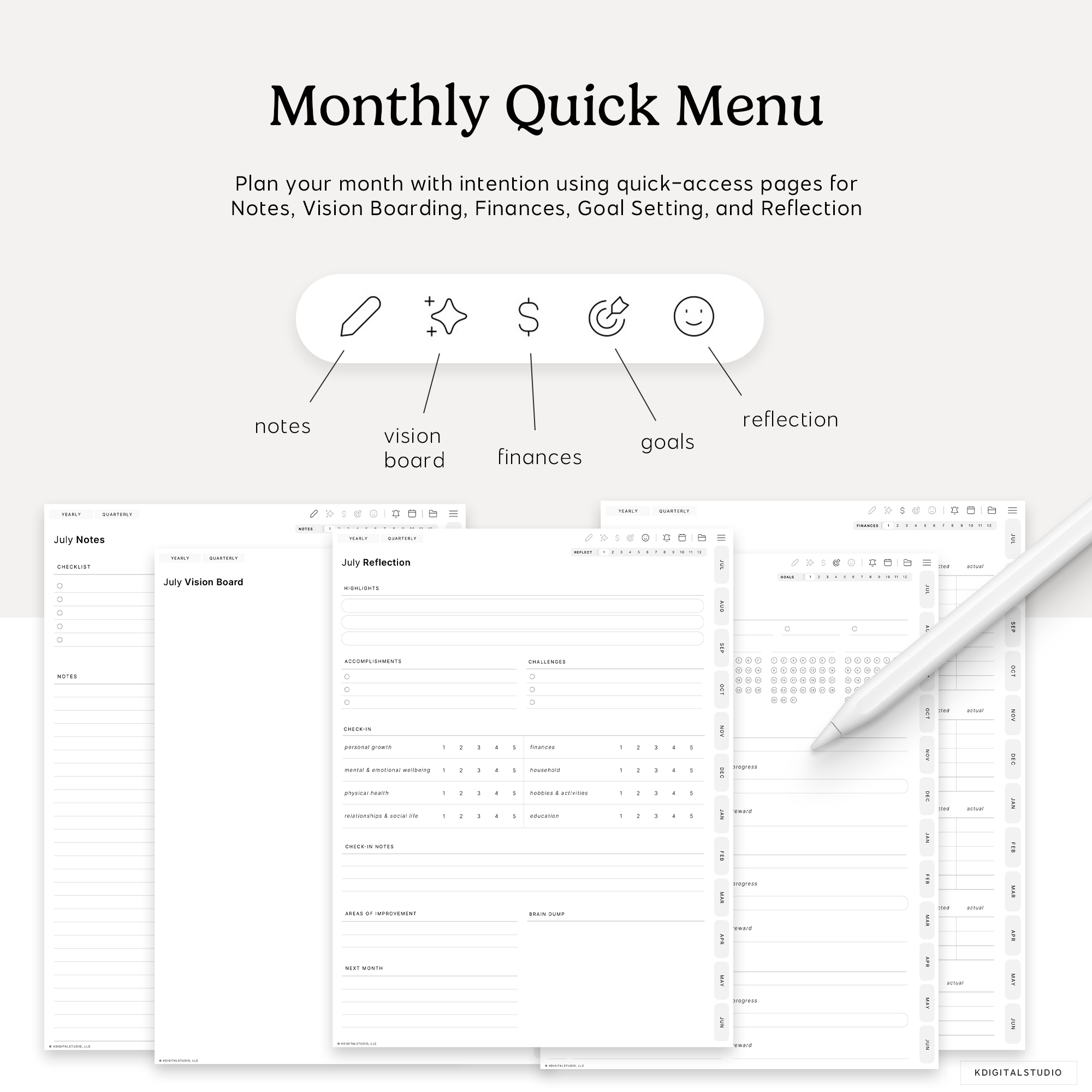 monthly quick menu pages inside the cyberry digital planner