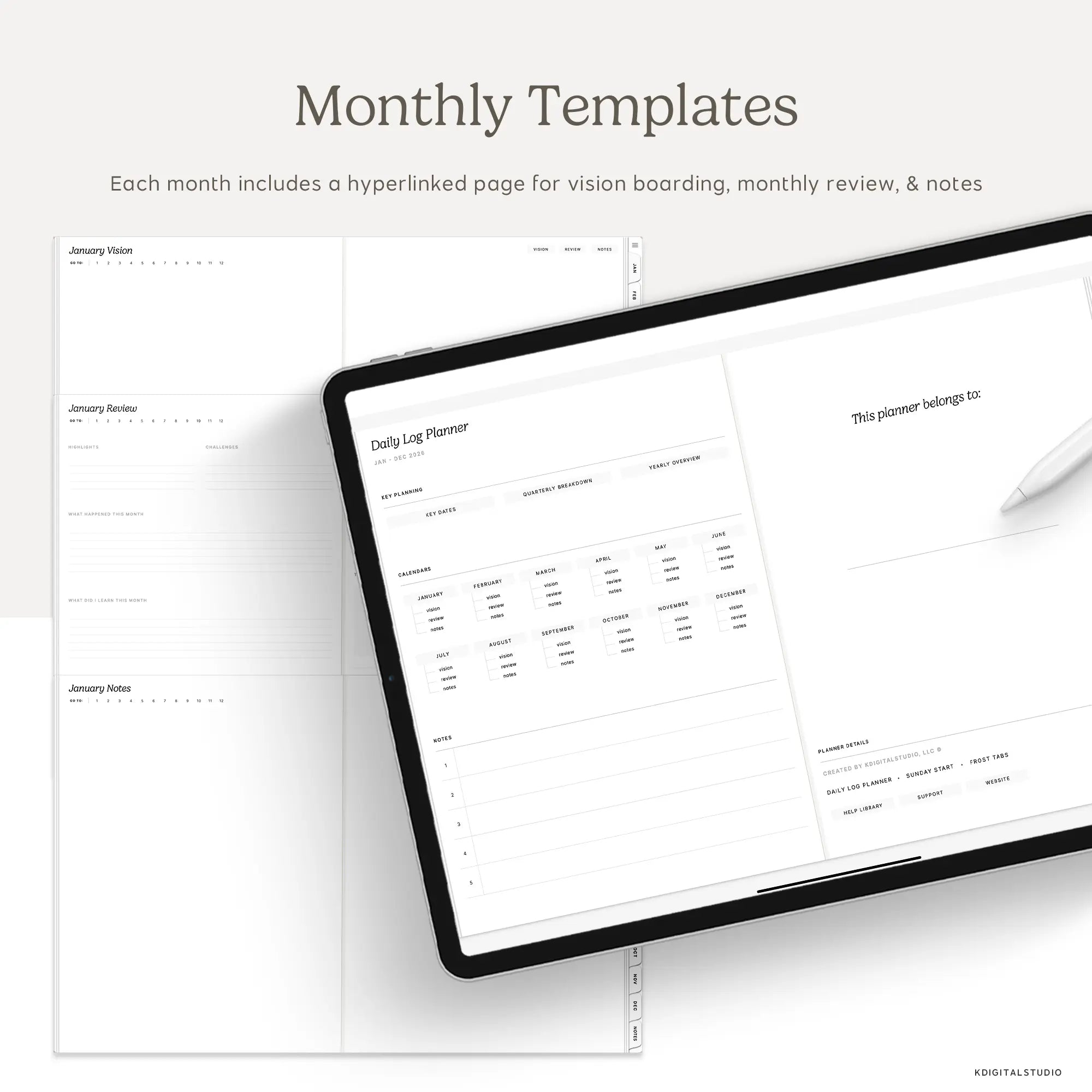 2026 Daily Log Planner KDigitalStudio