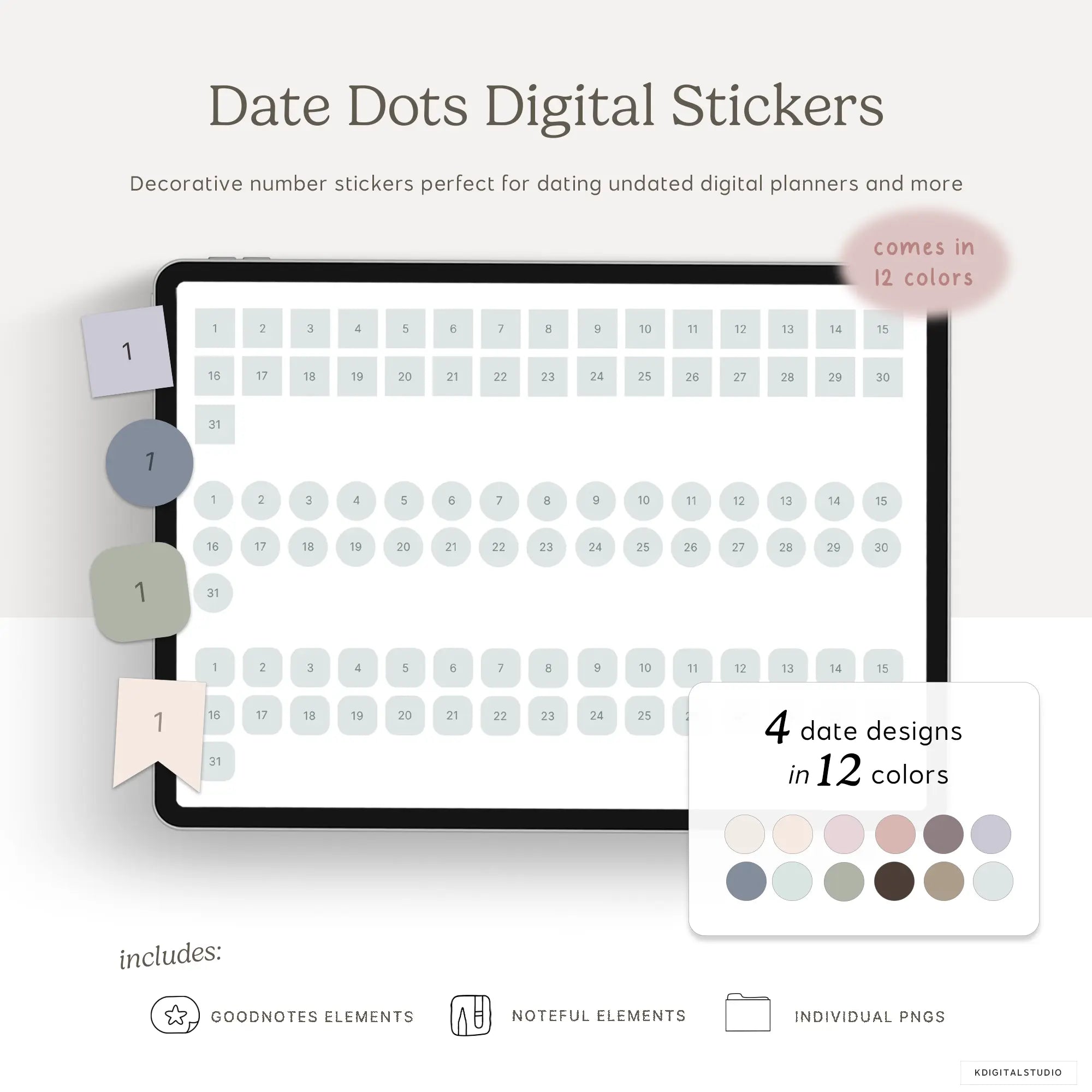 Date Dots (Morandi) Digital Stickers KDigitalStudio