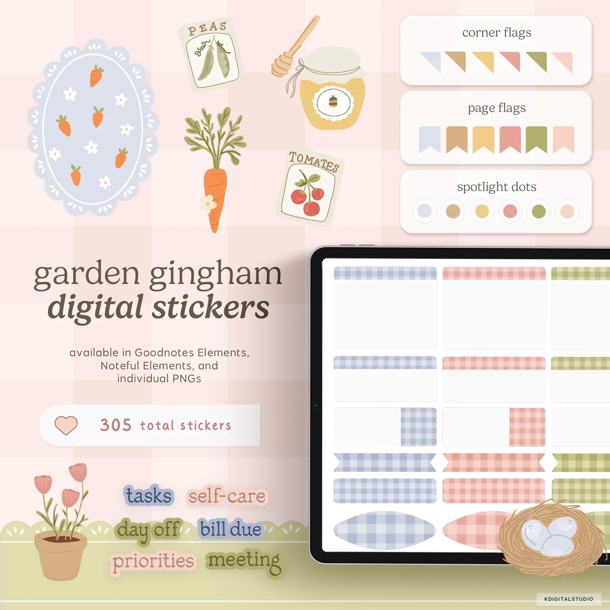 Garden Gingham Digital Stickers KDigitalStudio