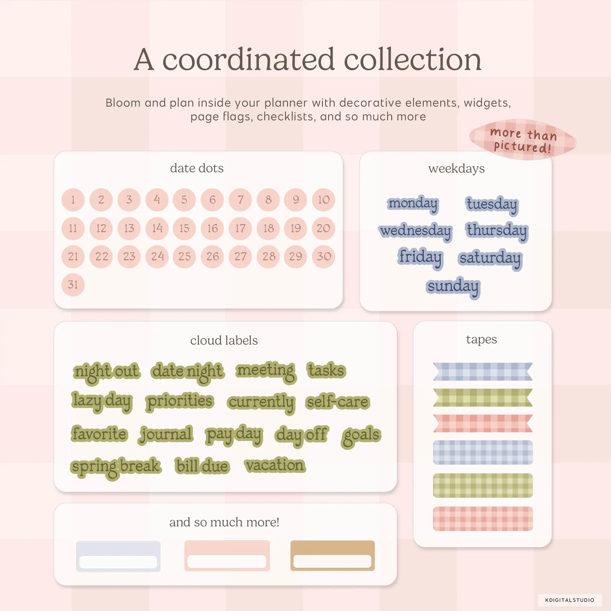 Garden Gingham Digital Stickers KDigitalStudio