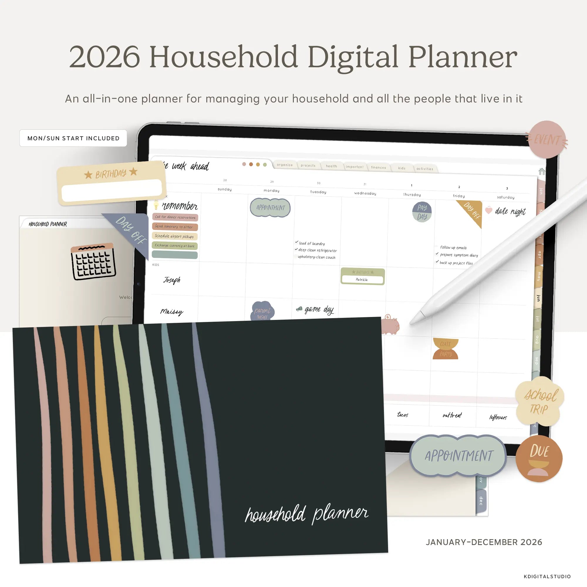 2026 Household Digital Planner KDigitalStudio