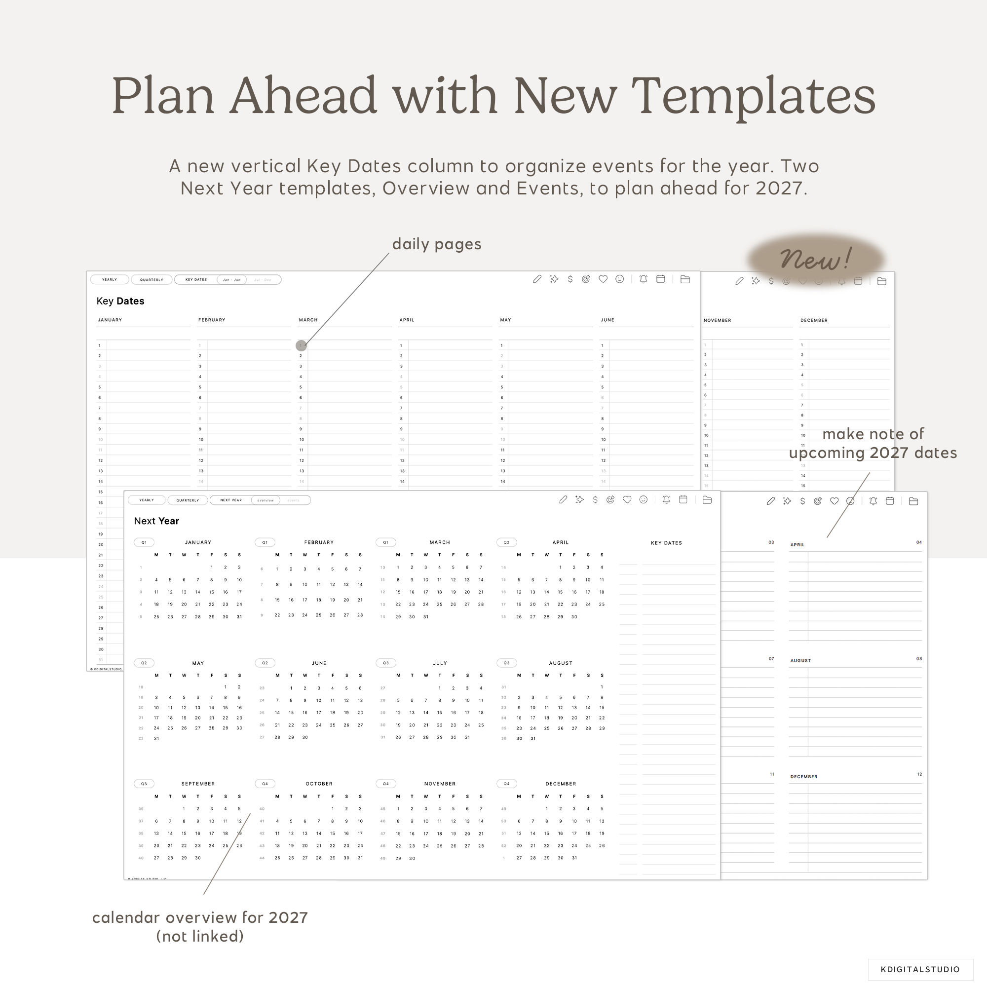 Calendar template with key dates and next year planning for 2027