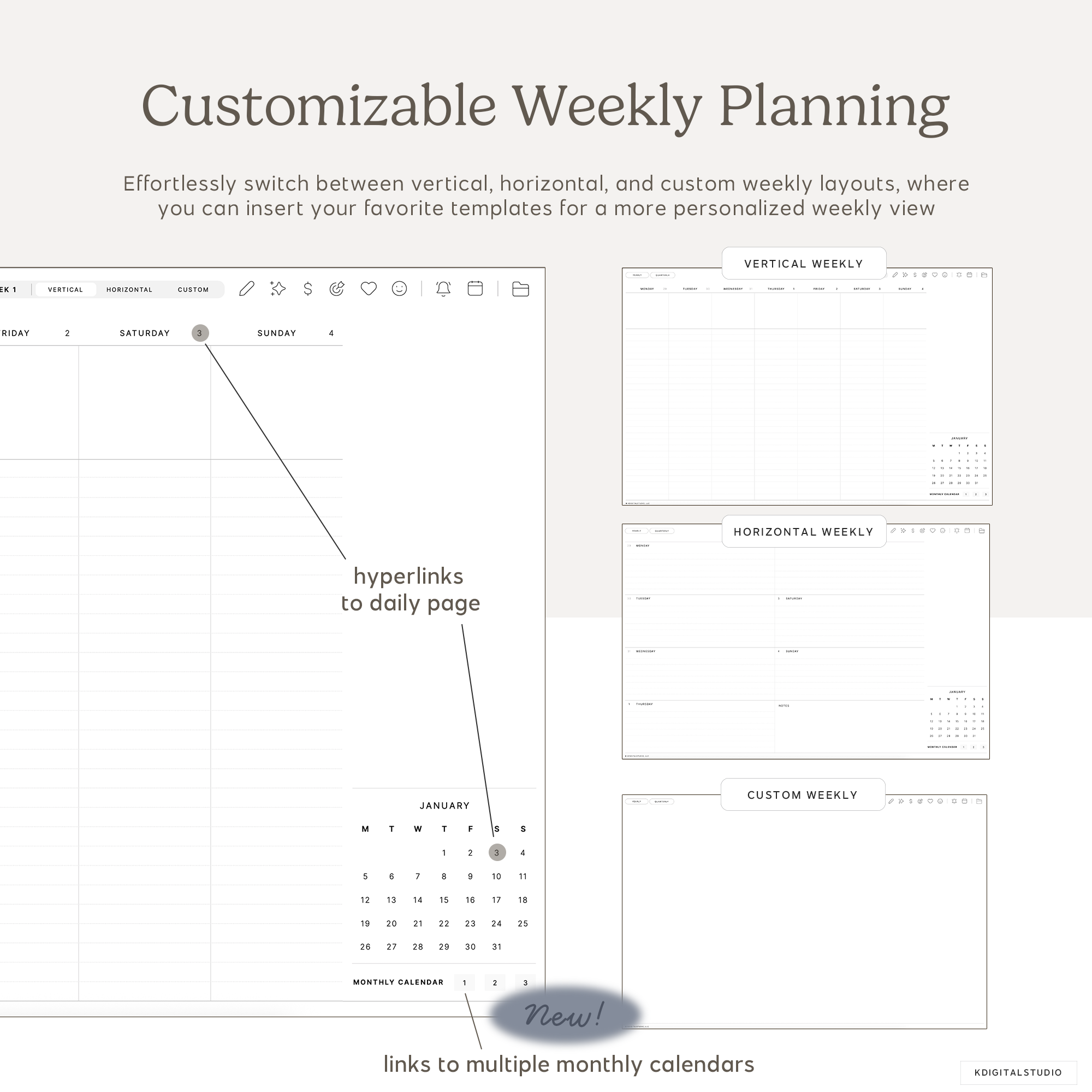 Customizable weekly planning with various layout options